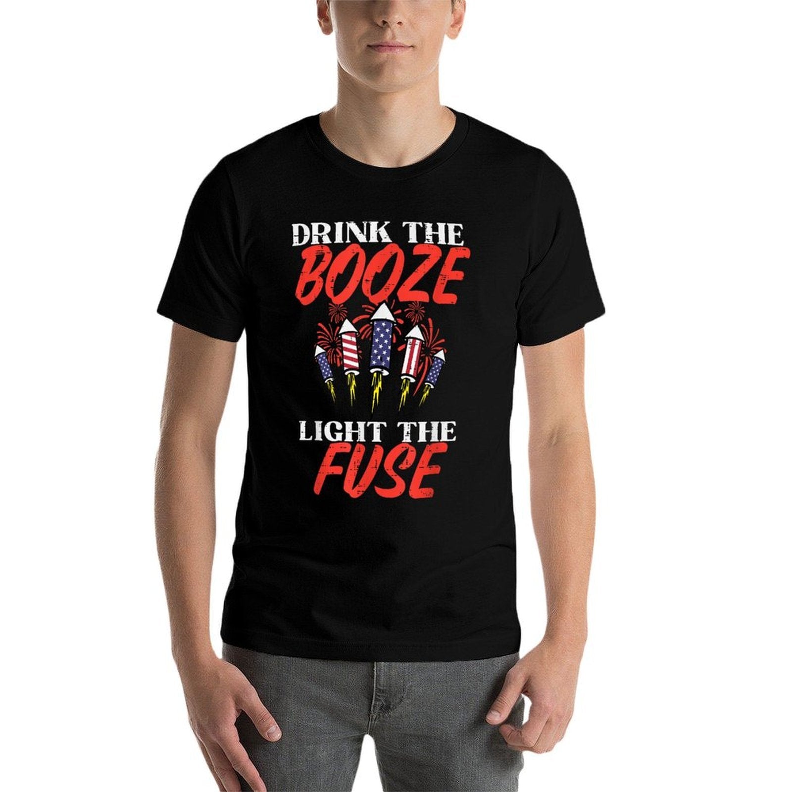 Light The Fuse Fireworks Funny Fourth 4th Of July Men Women  Fade-proof Color T-Shirt