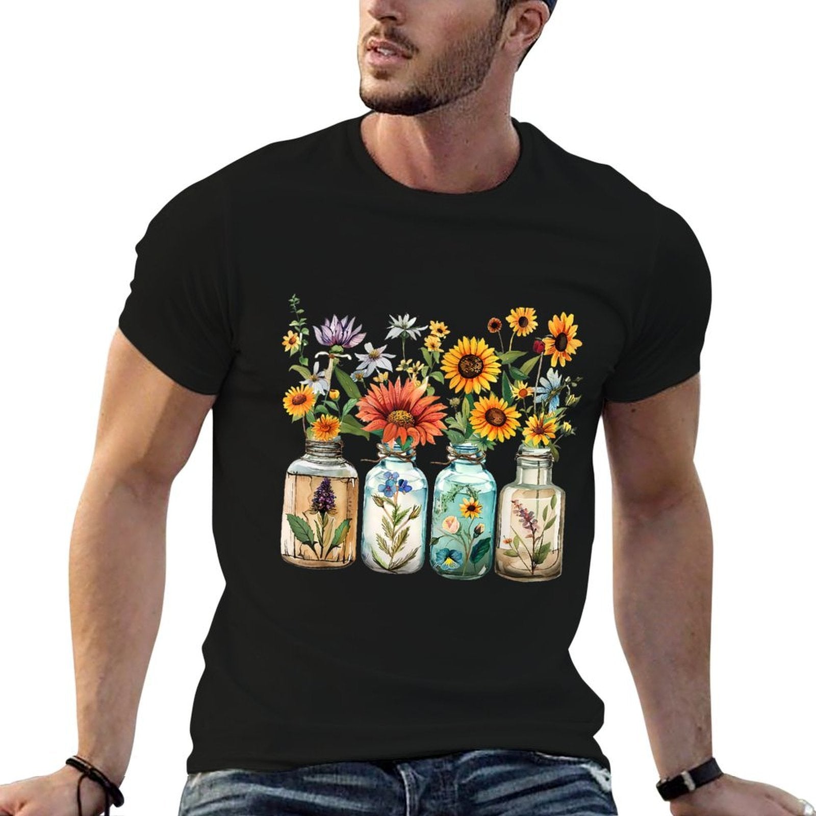 Vintage Sunflower Botanical Plant Gardening Women Flower Jar  Tagless Design T-Shirt
