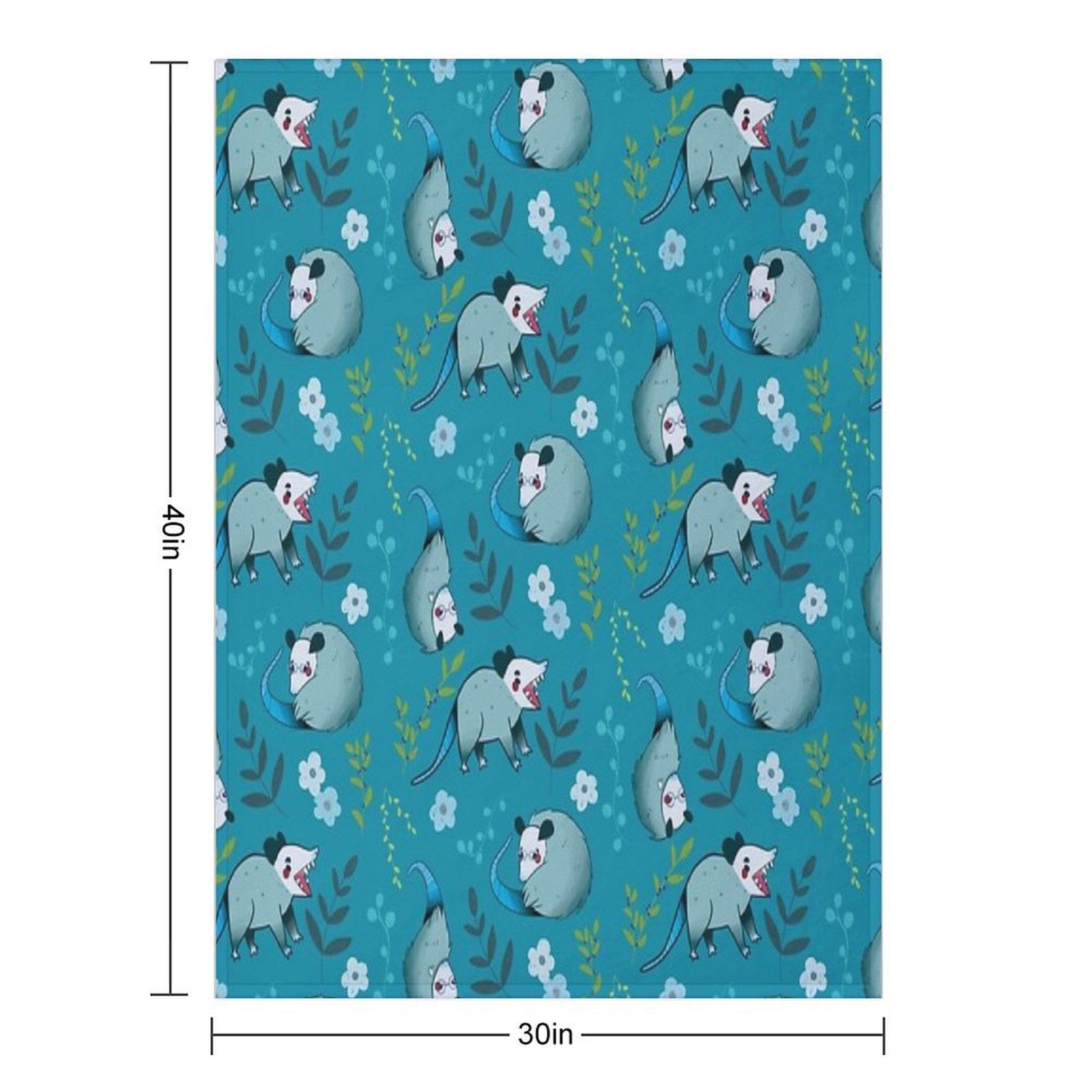 Possum - Cute Blue And Green Cartoon Animal Pattern Versatility Throw Blanket