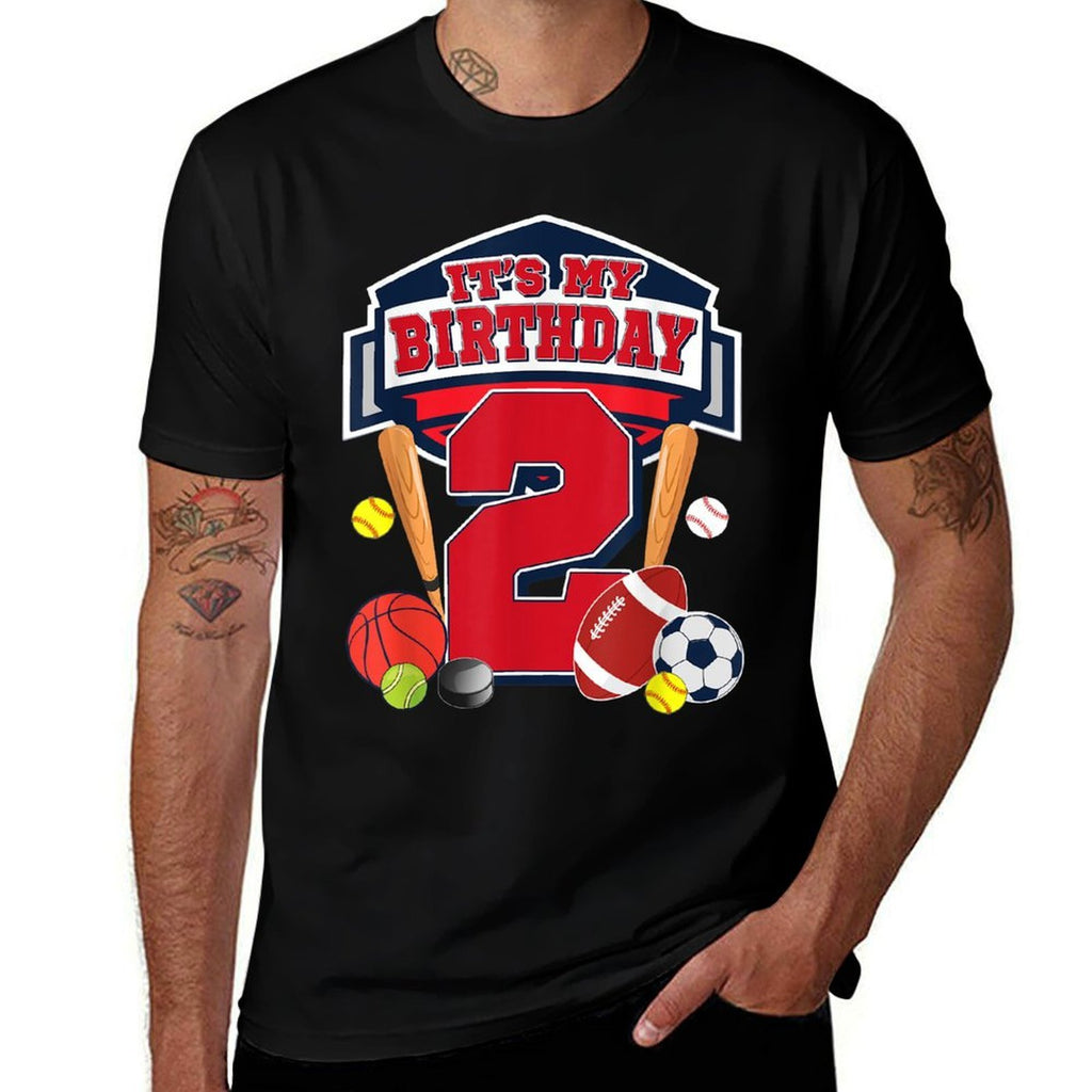 Sports Ball It's My 2nd Birthday Boy 2 Year Old Birthday  Lightweight T-Shirt