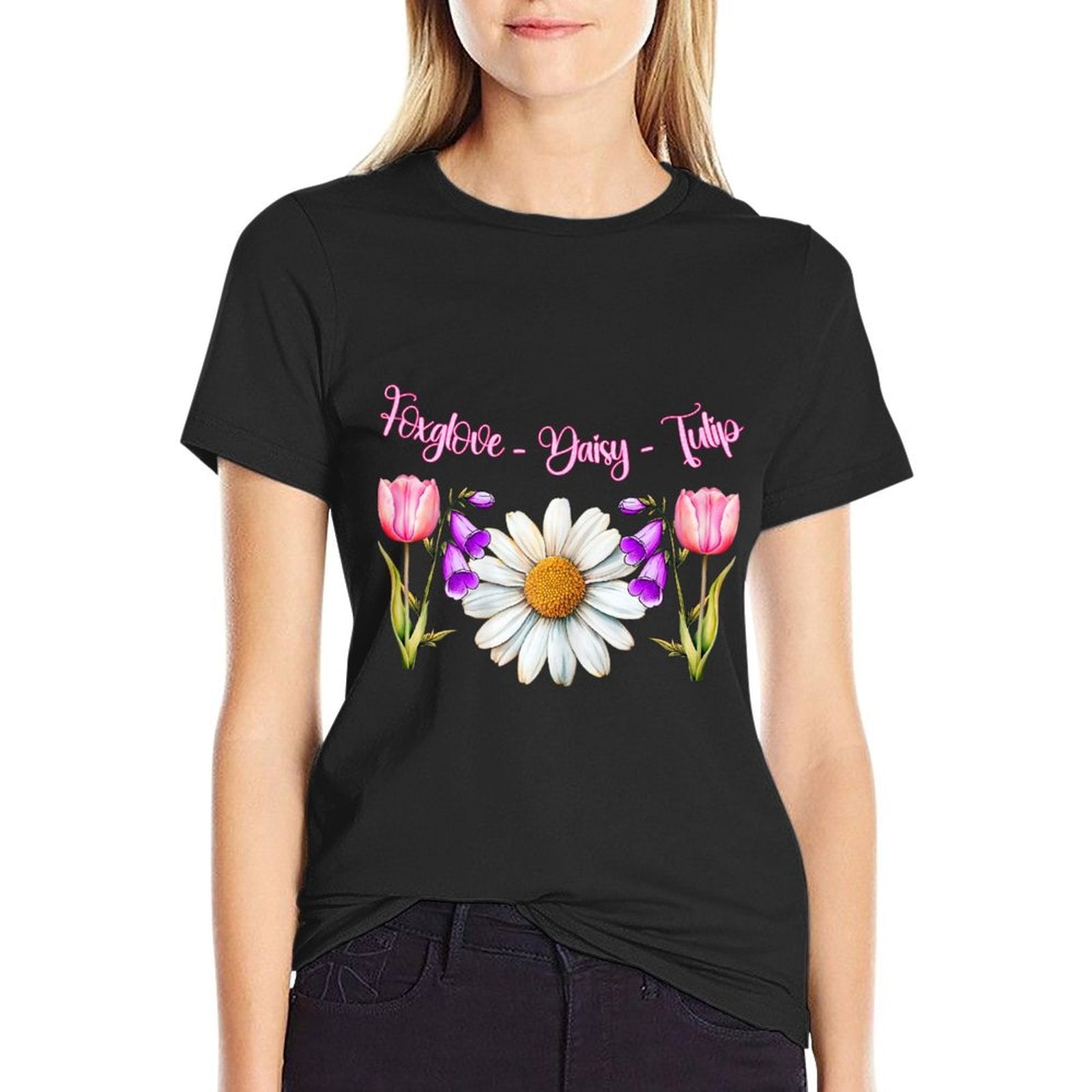 Foxglove Daisy Tulip Botanical Flower – Vintage Floral Art  Polyester Blend T-Shirt