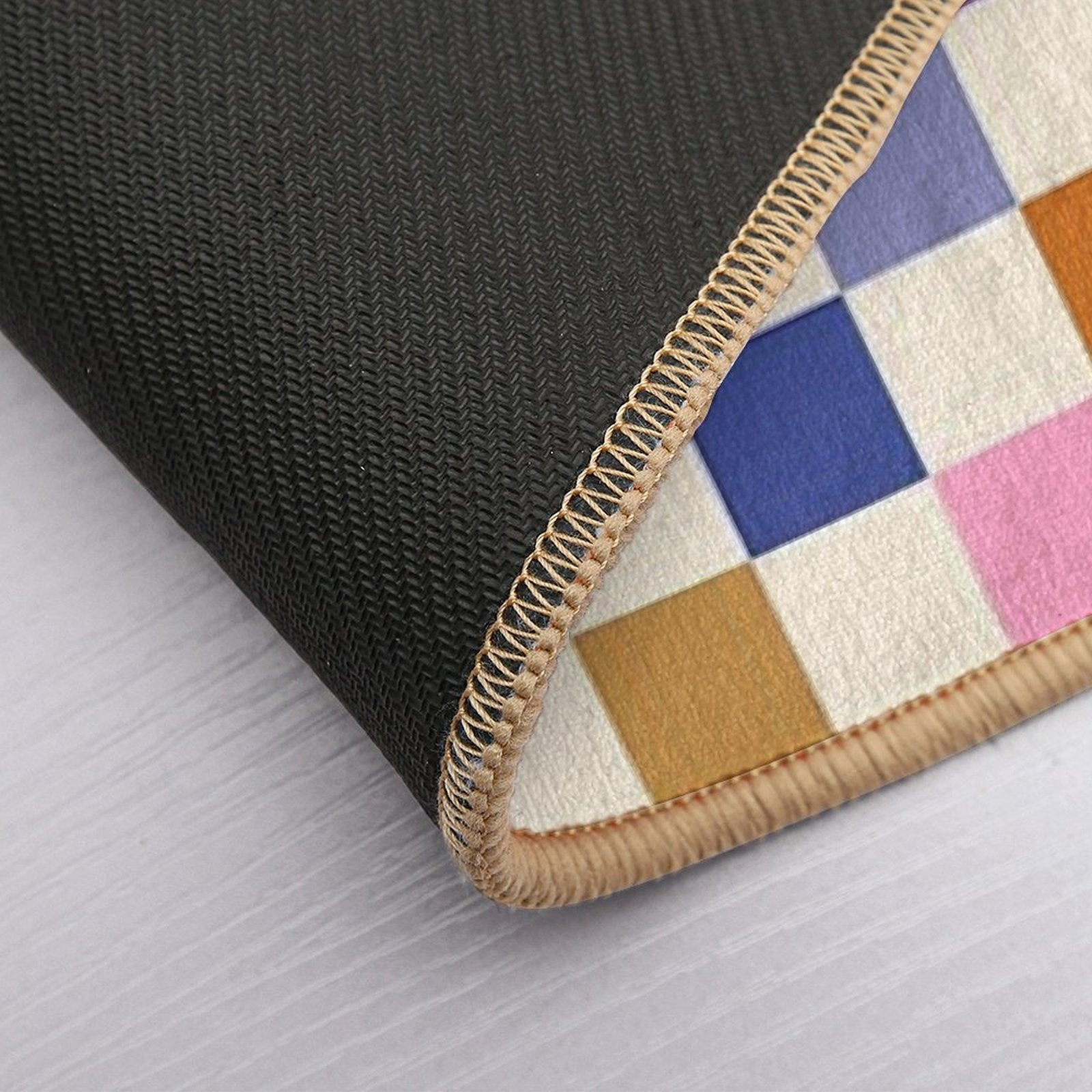 Multi Colour on Cream Checkerboard Grid  Slip-Resistant Bath Mat