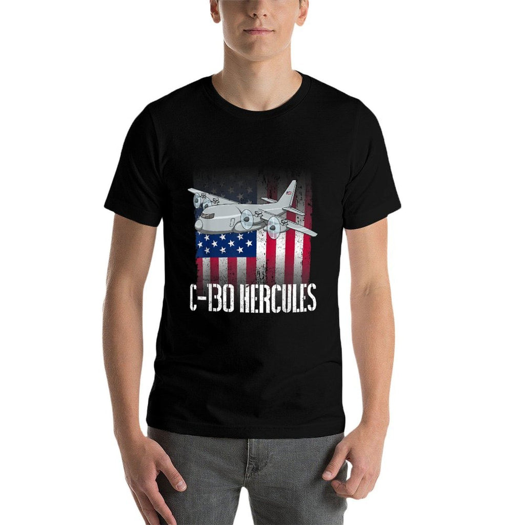 THE SALTY VETERAN C-130 Hercules American Military Airplane - Black, Unisex-Adults, Small,, Modern, Casual, Military, Independen  Easy-care T-Shirt