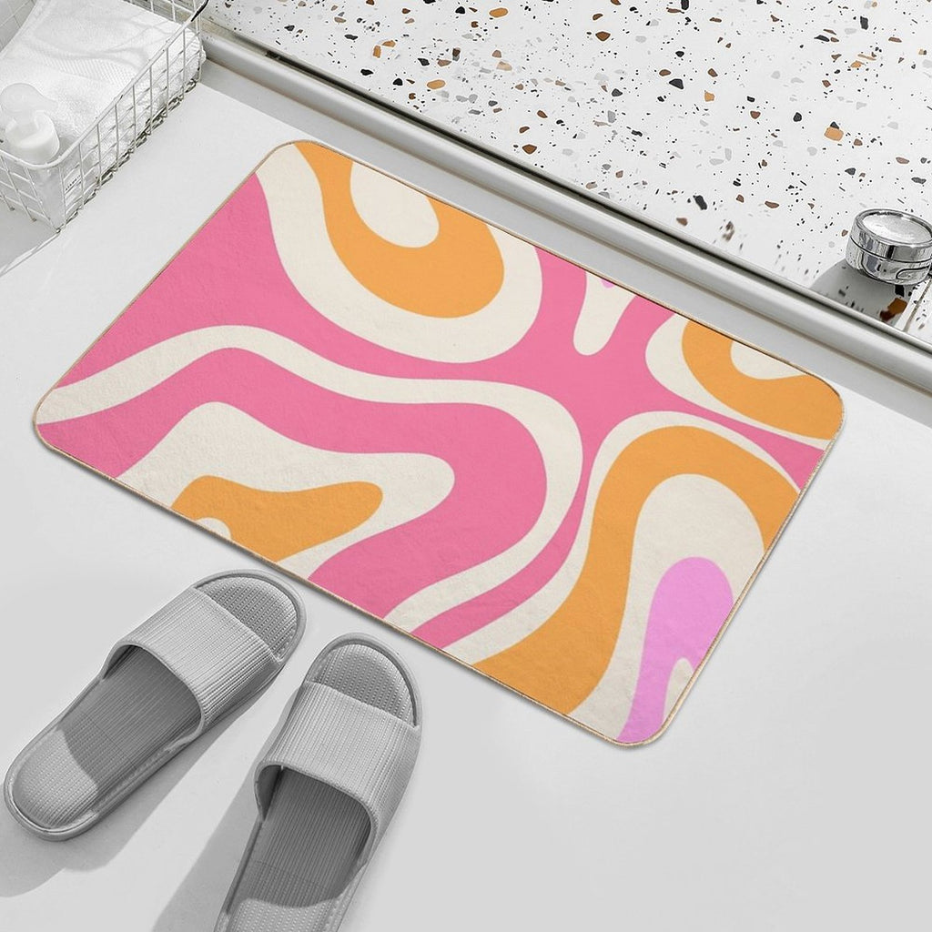 Modern Retro Liquid Swirl Abstract Pattern Vertical Pink And Orange  Absorbent Bath Mat