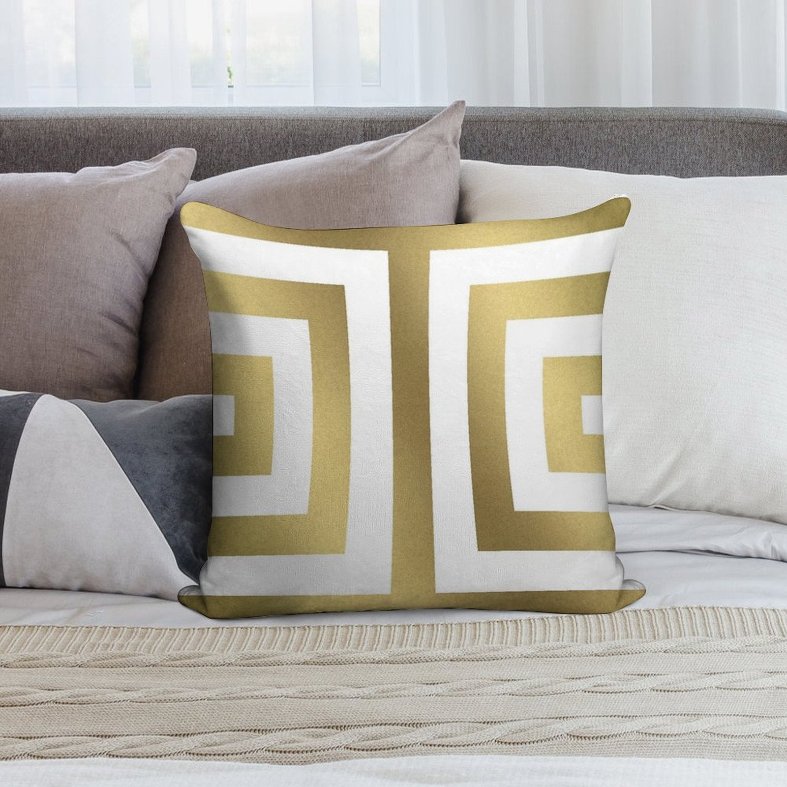 Gold Greek Stripes Soft Shrink-Resistant Throw Pillow