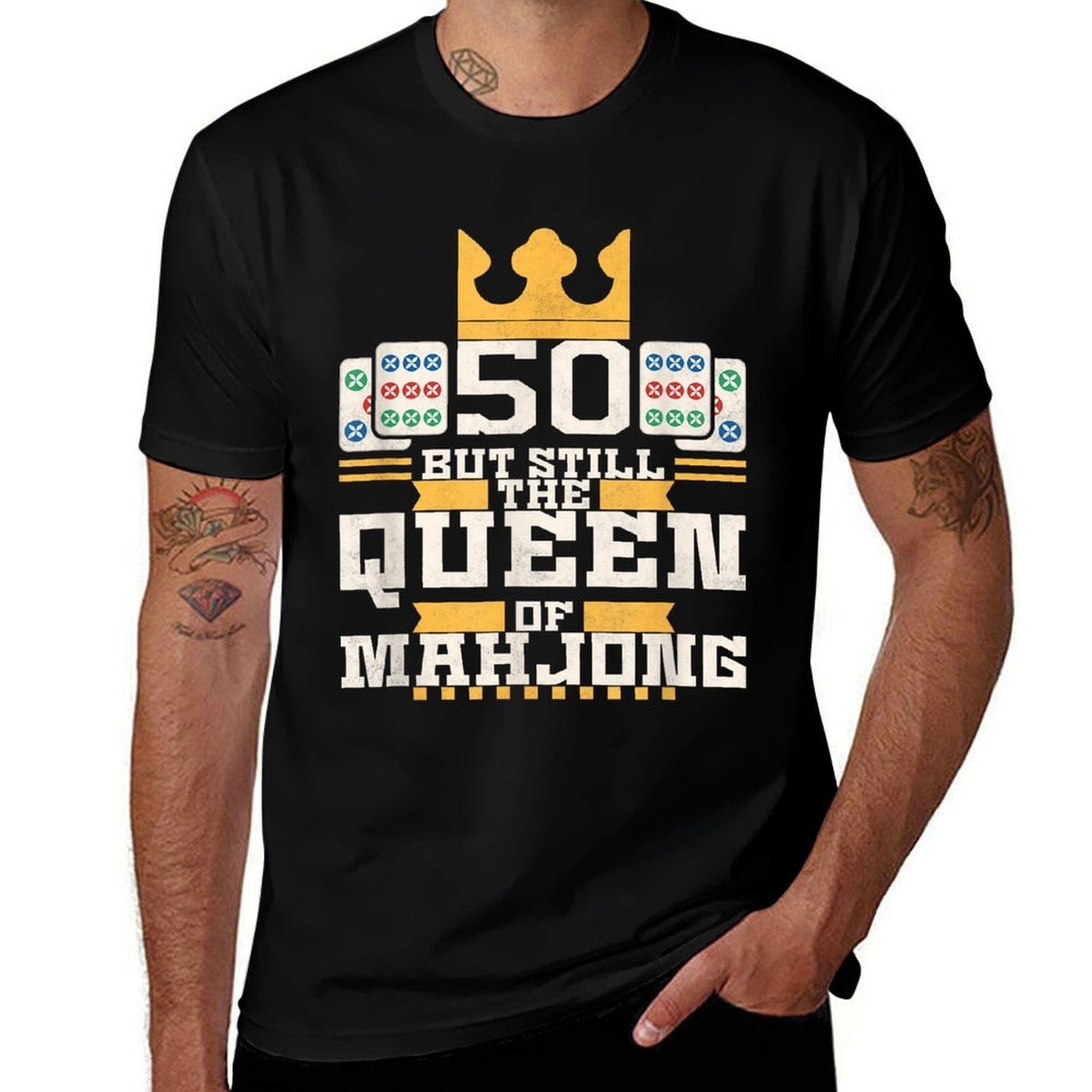 50 Years Old But Still The Queen Of Mahjong, 50th Birthday  Trendy Pattern T-Shirt