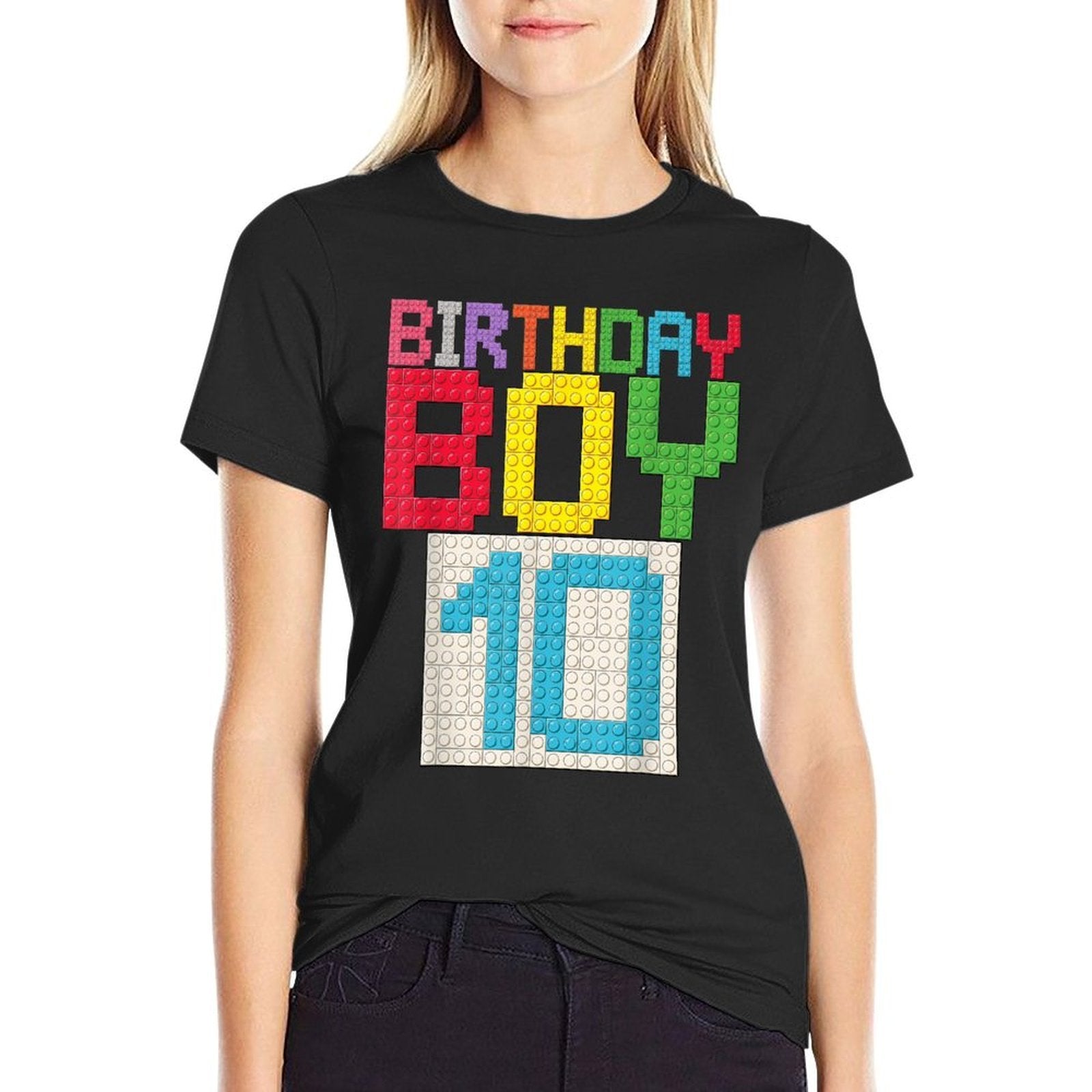 10th Birthday Boy Master Builder 10 Years Old Block Building  Fade-proof Color T-Shirt