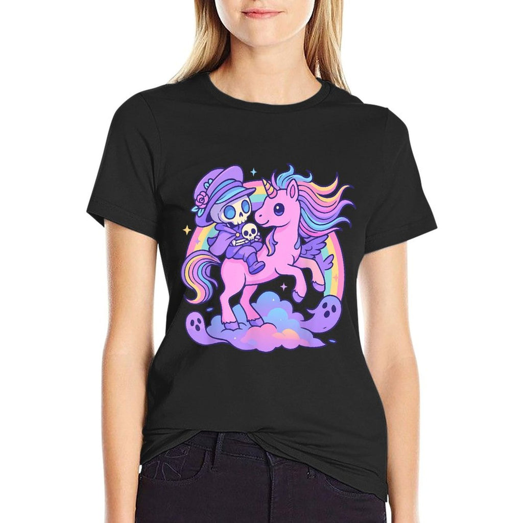 Pastel Goth Skeleton Rider  Unicorn - Kawaii Gothic Comfortable T-Shirt