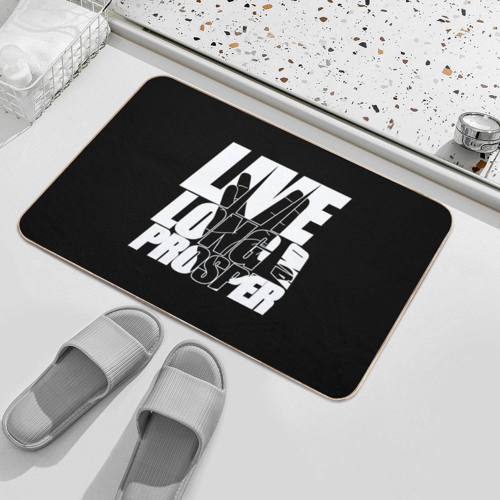 LIVE LONG AND PROSPER Star Trek ™ Quote Meme Slogan with Silhouette of The Vulkan Gruss  Toxin-Free Bath Mat