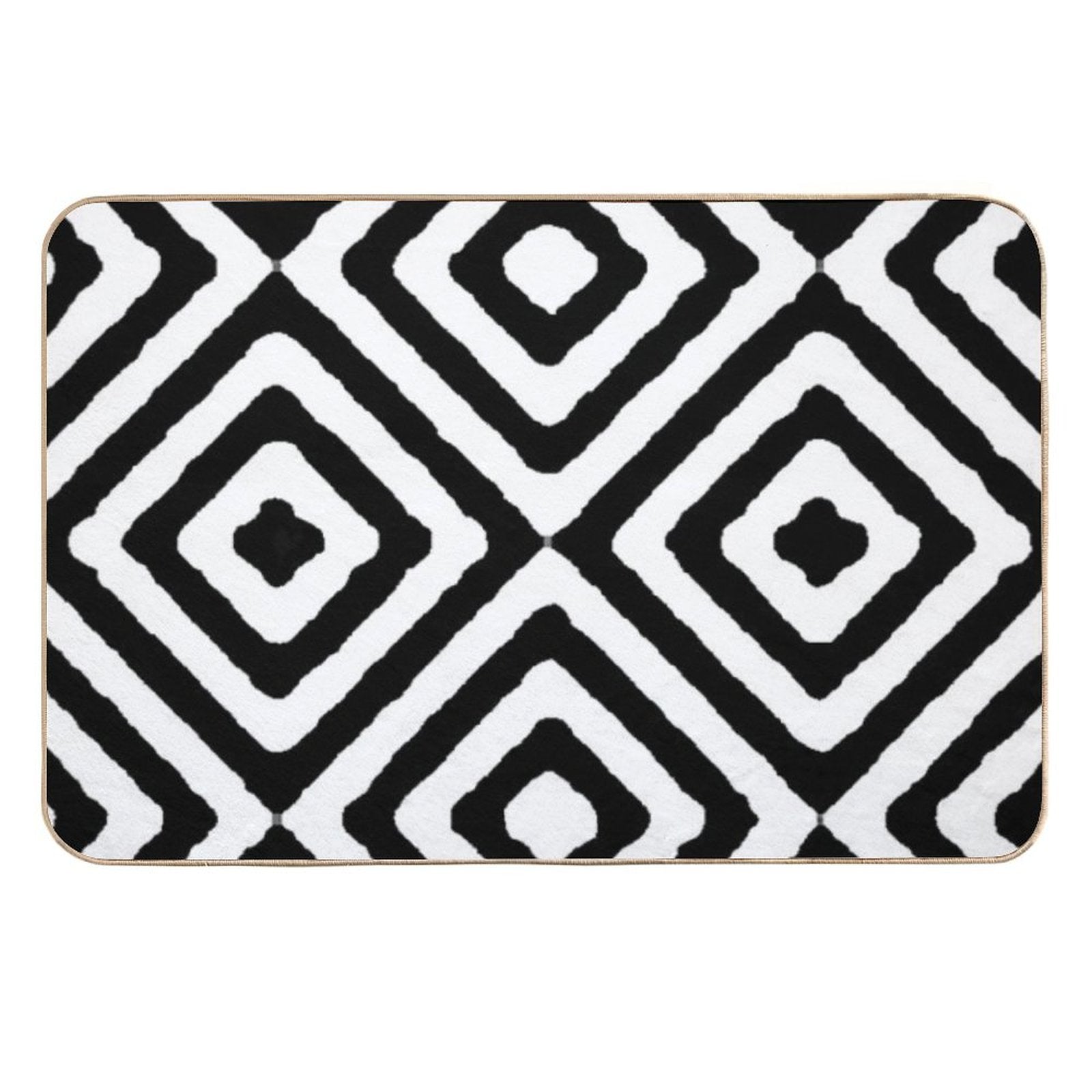 BLACK AND WHITE GEOMETRIC DIAMONDS PATTERN BY OZCUSHIONSTOO  Repositionable Bath Mat