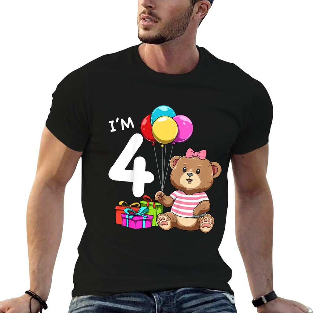 Kids Fourth Birthday Teddy Bear - 4 Year Old Girl  Easy-care T-Shirt