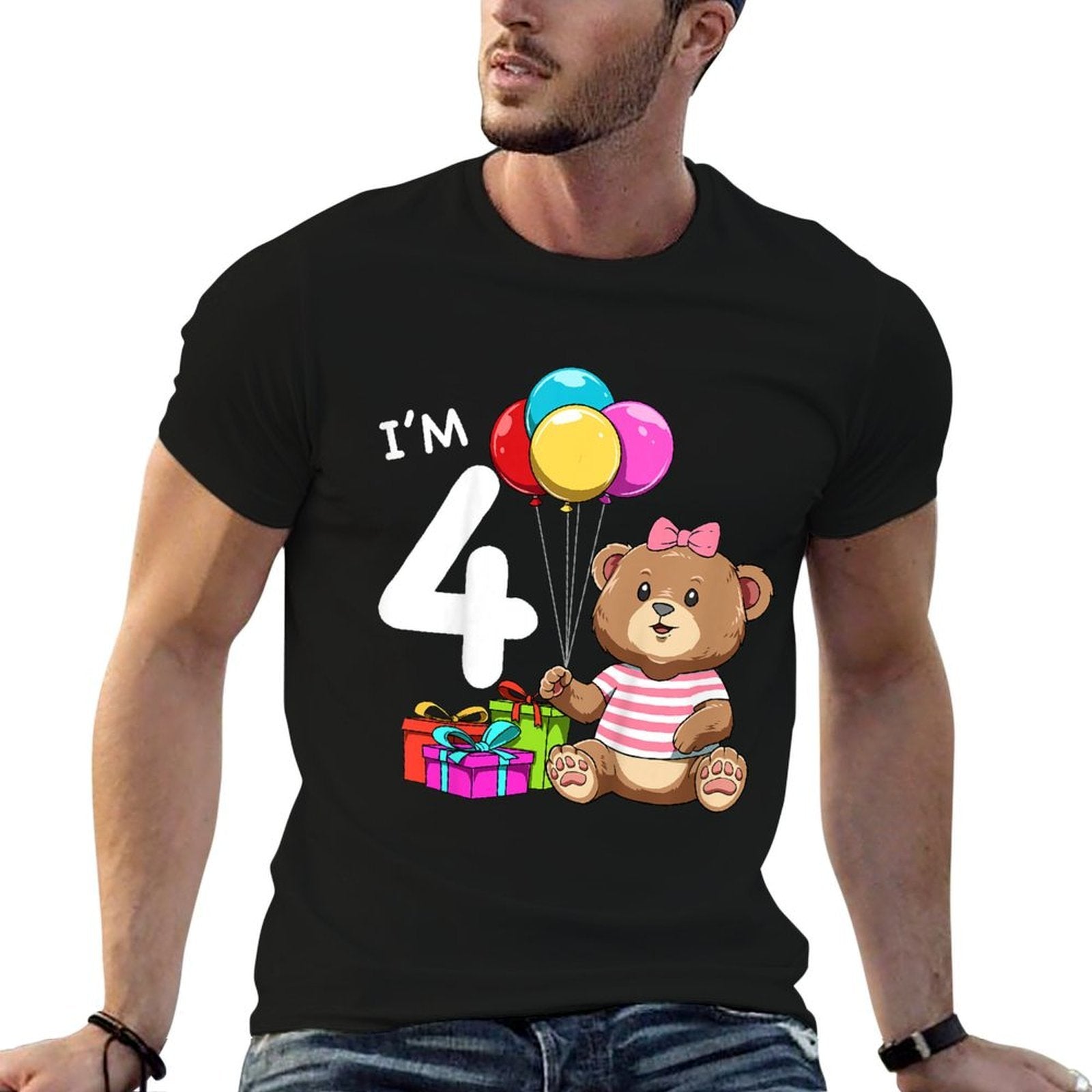 Kids Fourth Birthday Teddy Bear - 4 Year Old Girl  Easy-care T-Shirt