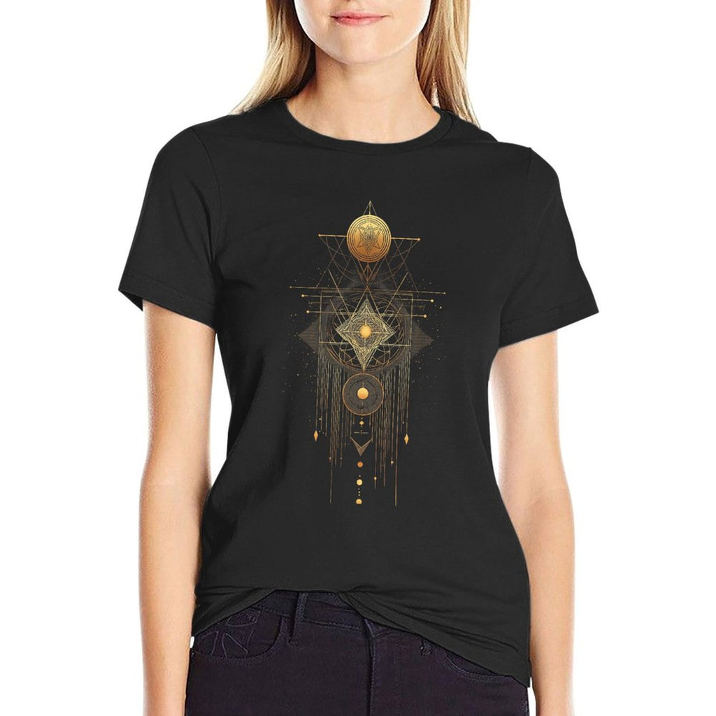 Sacred Geometry Metatron Abstract Art Deco Spiritual Yoga  Summer-ready Fabric T-Shirt