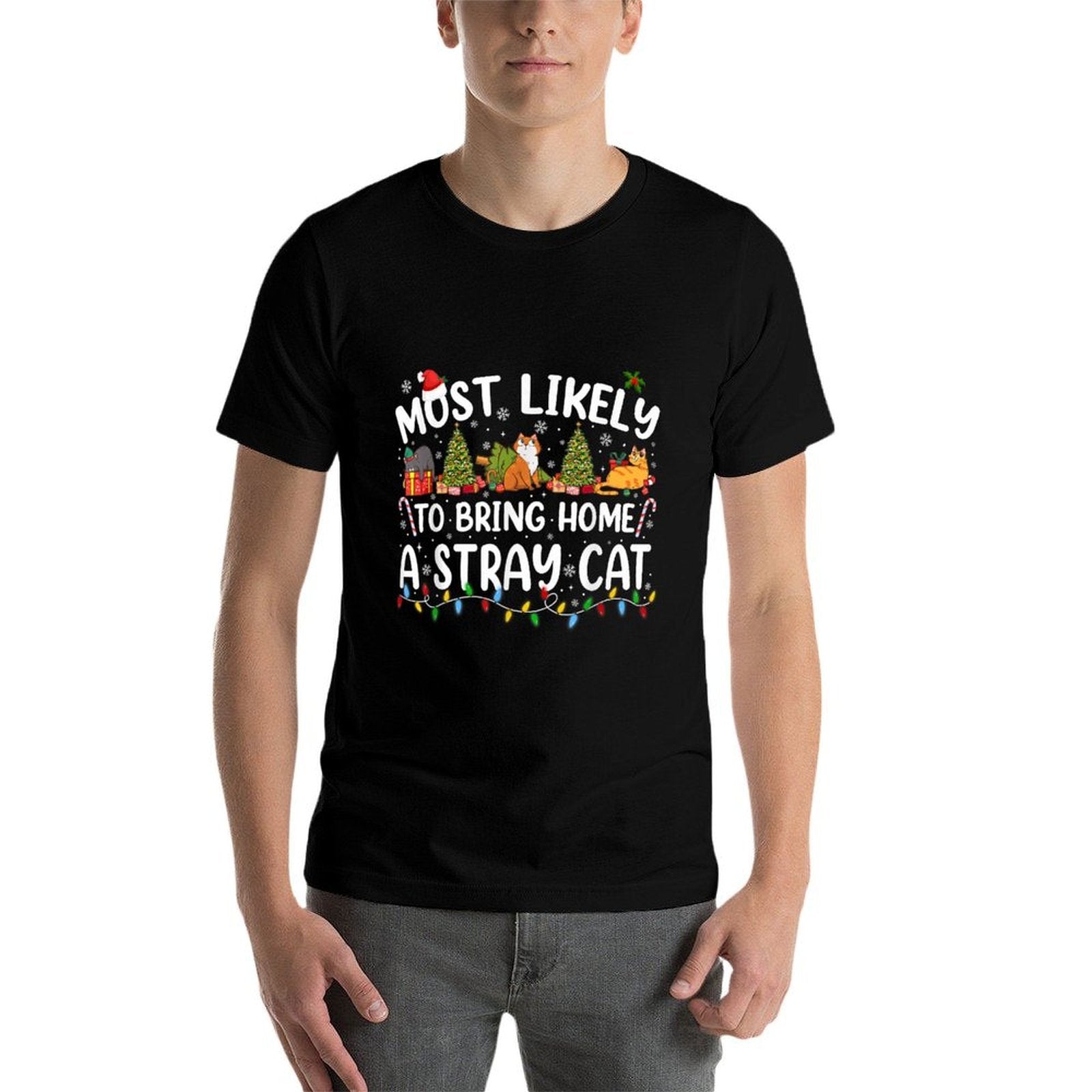 Most Likely To Bring Home A Stray Cat Funny Christmas Tree  Polyester Blend T-Shirt