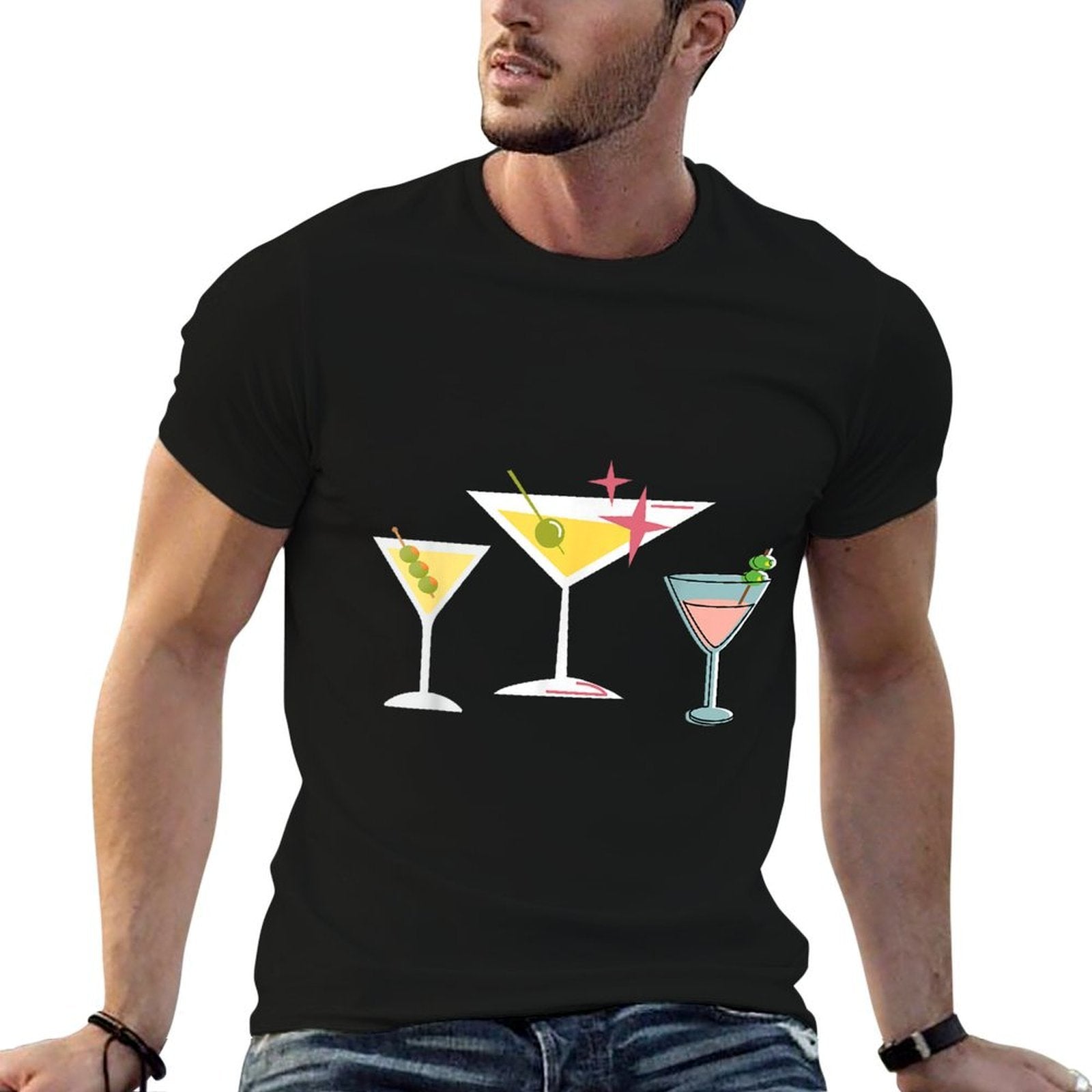 Moms Atomic Age Kitschy Treasures from The Past Retro Martini Cocktail Mid Century Modern MCM Vibe Aesthetic Unisex-Adults Black  Lightweight T-Shirt