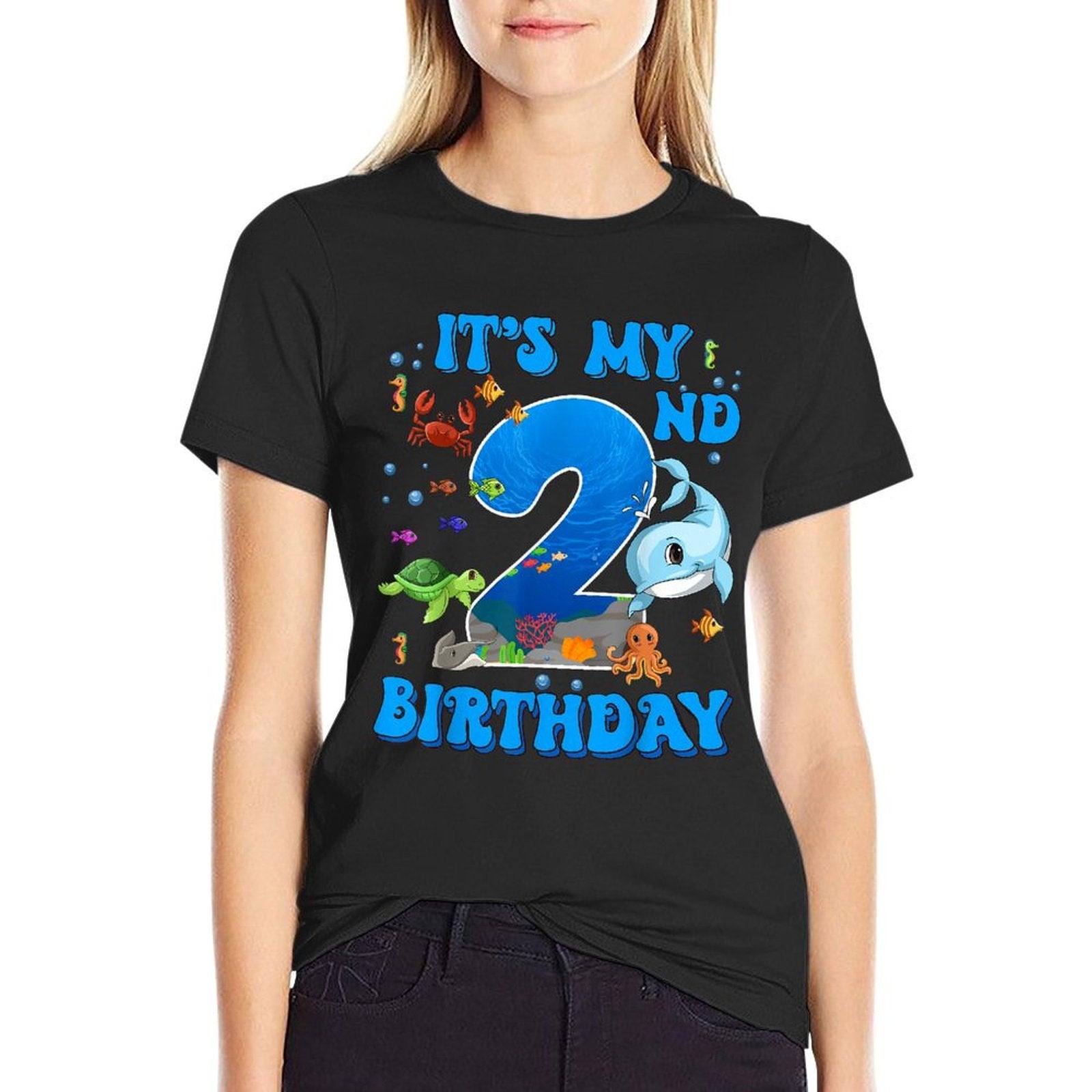 It's My 2nd Birthday Party Ocean 2 Years Old Sea Fish B-Day  Cotton T-Shirt