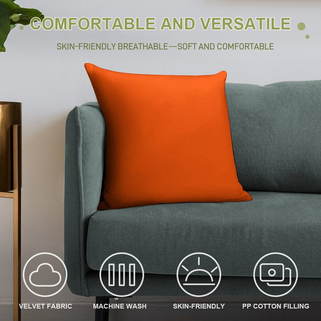 SOLID PLAIN INTERNATIONAL ORANGE -OVER 100 SHADES OF ORANGE ON OZCUSHIONS Soft Reinforced Edging Throw Pillow