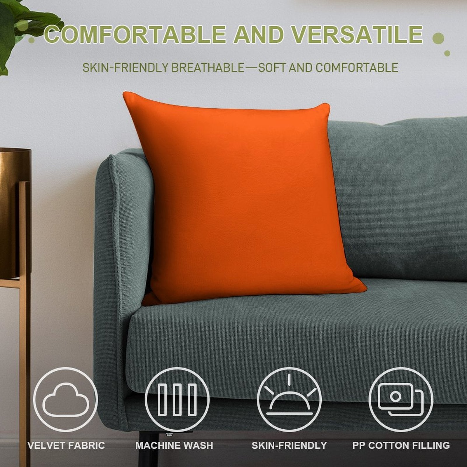 SOLID PLAIN INTERNATIONAL ORANGE -OVER 100 SHADES OF ORANGE ON OZCUSHIONS Soft Reinforced Edging Throw Pillow