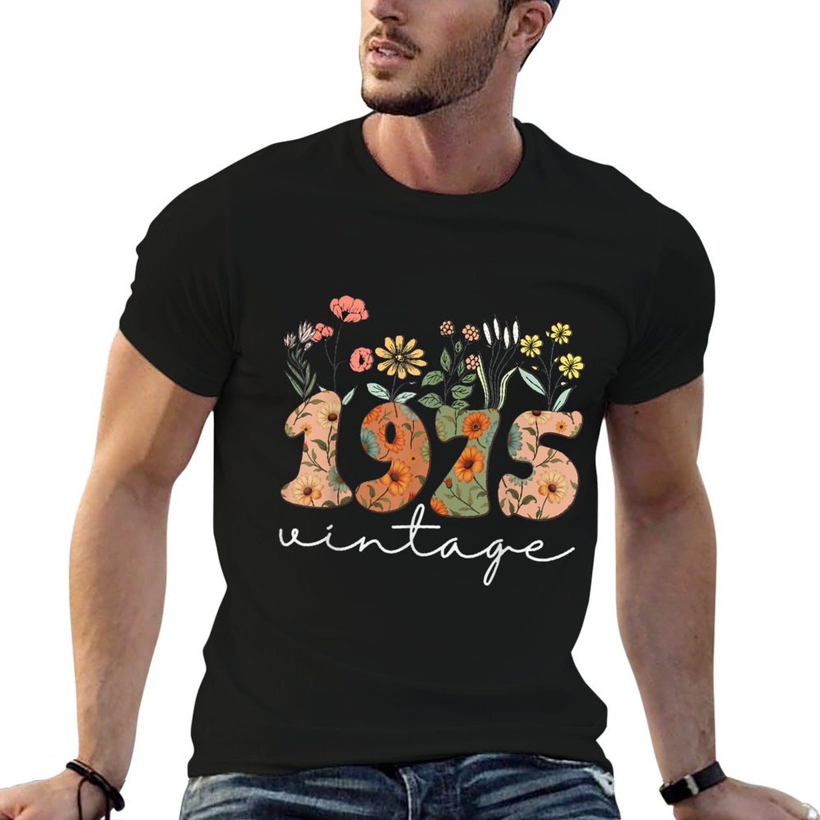 50 Years Old Vintage 1975 50th Birthday Wildflower Women  Cotton T-Shirt