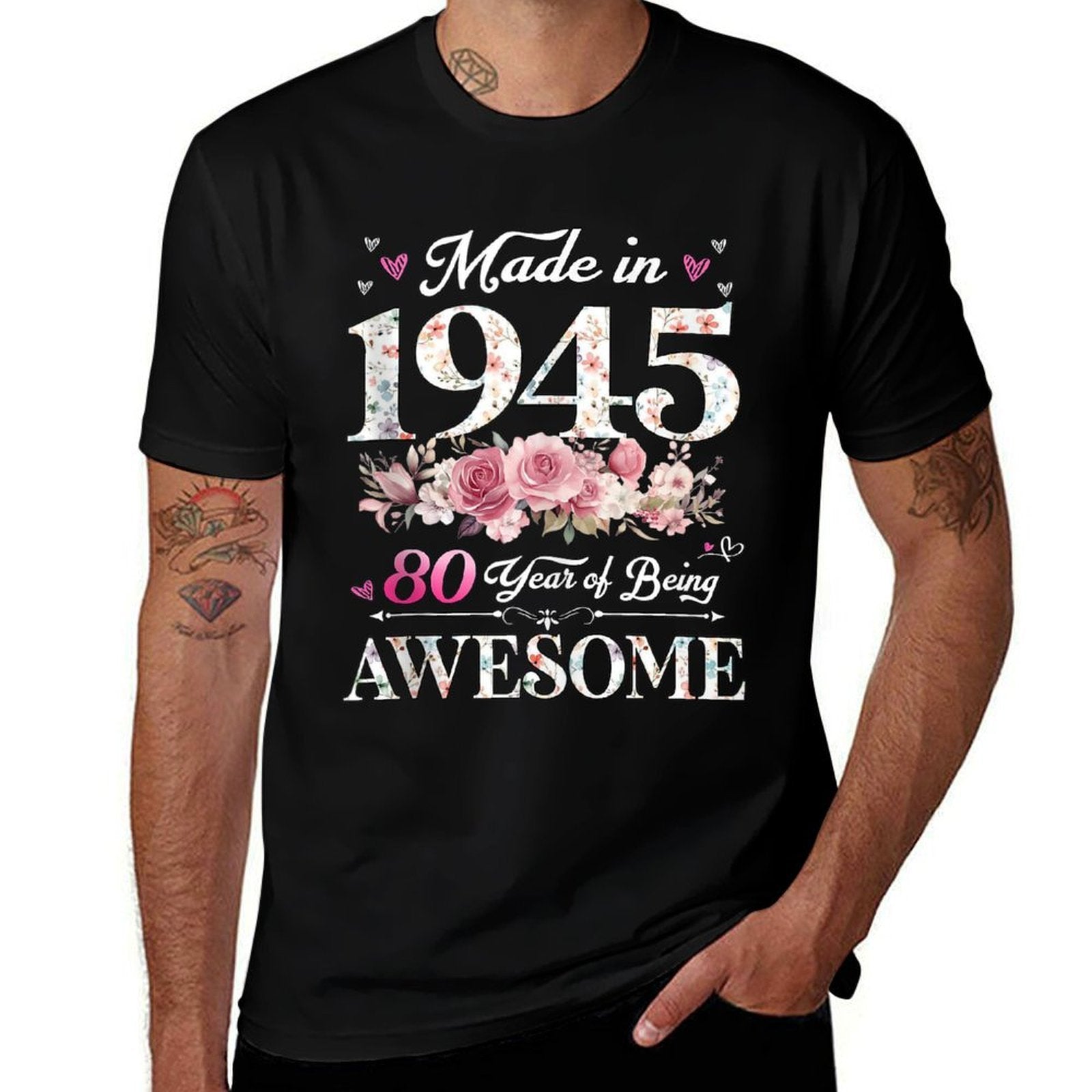 50 Year Old Made In 1945 Floral 50th Birthday Decorations  Fade-proof Color T-Shirt