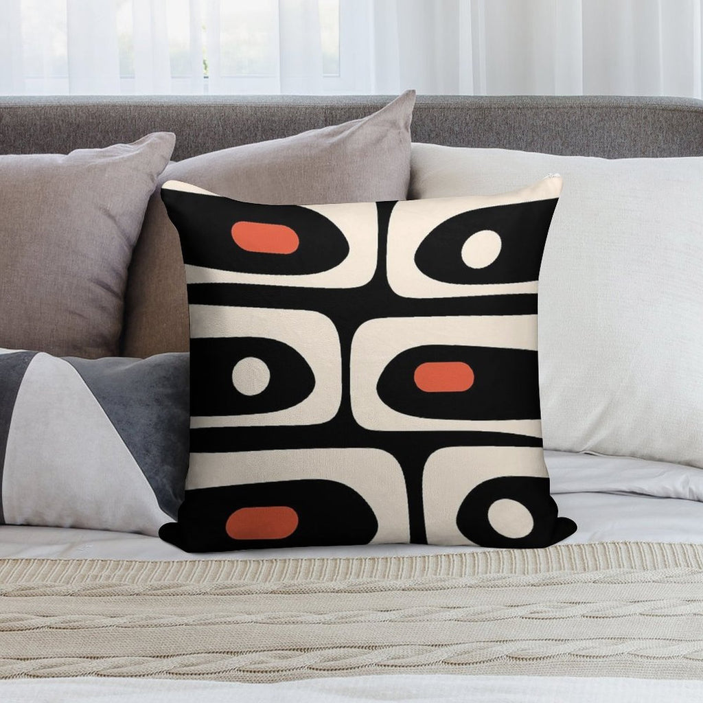 Mid Century Modern Piquet Abstract Pattern Black, Orange, And Almond Cream Soft Anti-Pilling Throw Pillow