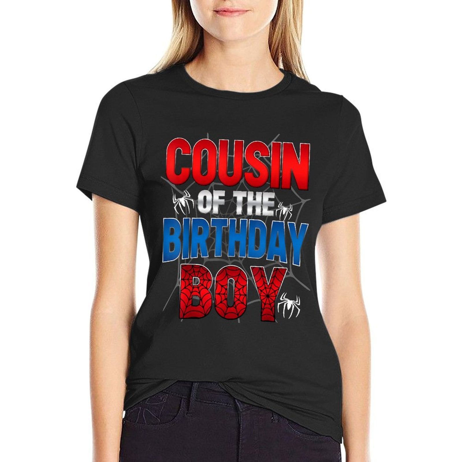 Cousin Of The Birthday Boy Matching Family Spider Web  Ribbed Collar T-Shirt