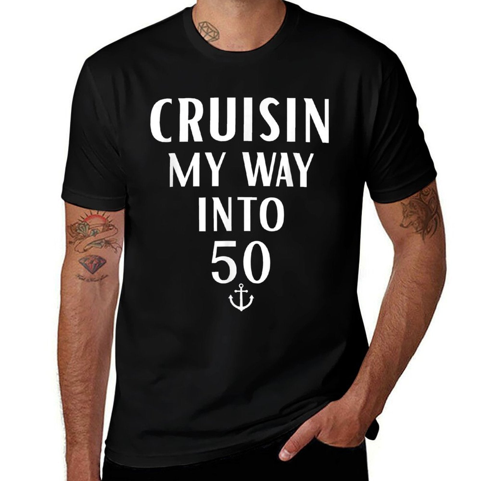 Cruisin My Way Into 50 Years Birthday 50th Boat Lover Party  Easy-care T-Shirt