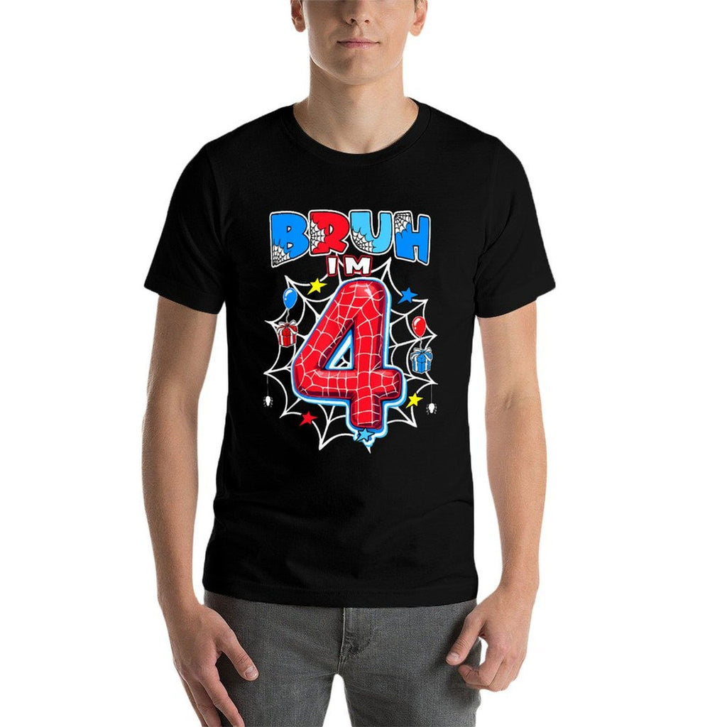Kids Bruh I'm 4 Year Old Boy Birthday Spider Theme Party  Breathable T-Shirt