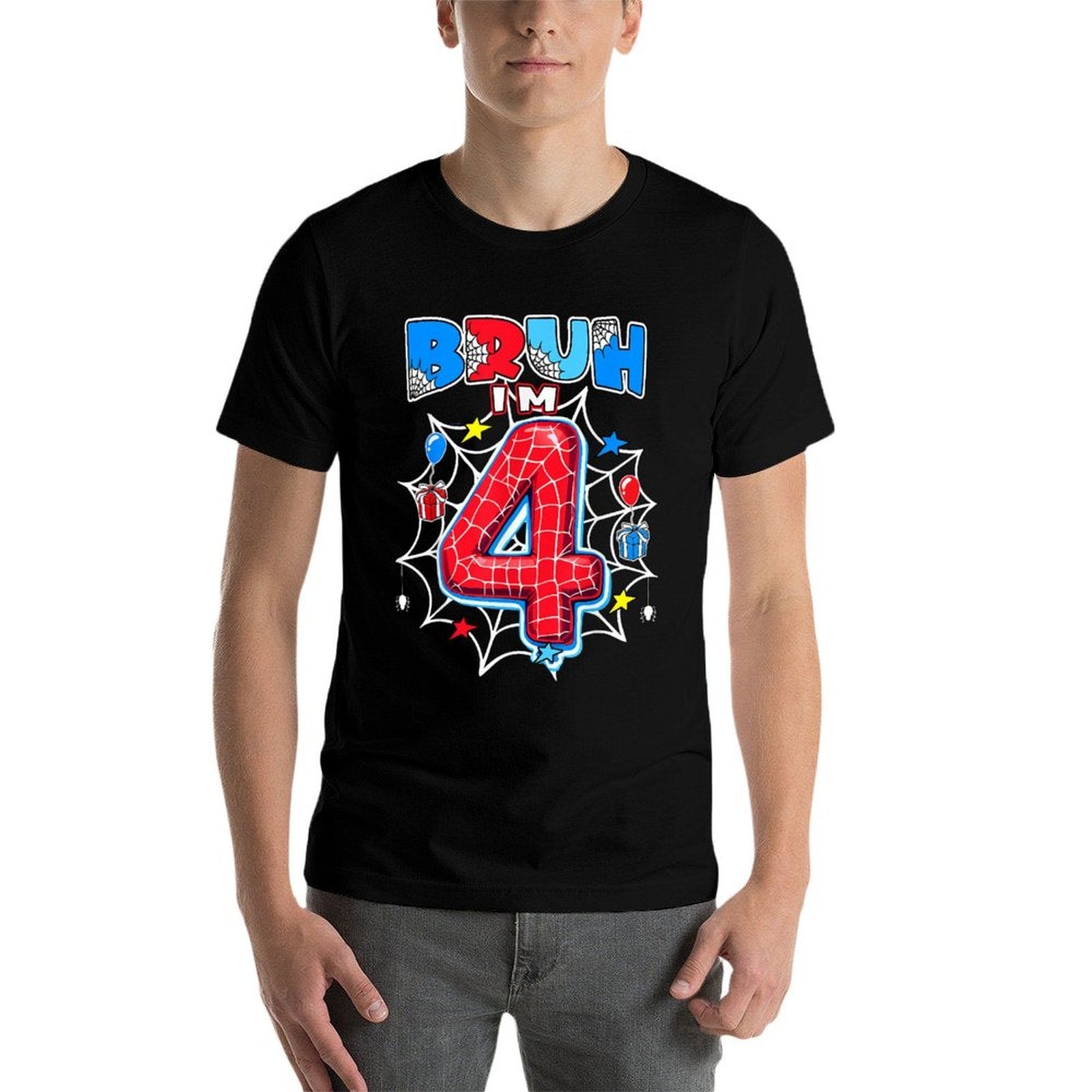 Kids Bruh I'm 4 Year Old Boy Birthday Spider Theme Party  Breathable T-Shirt
