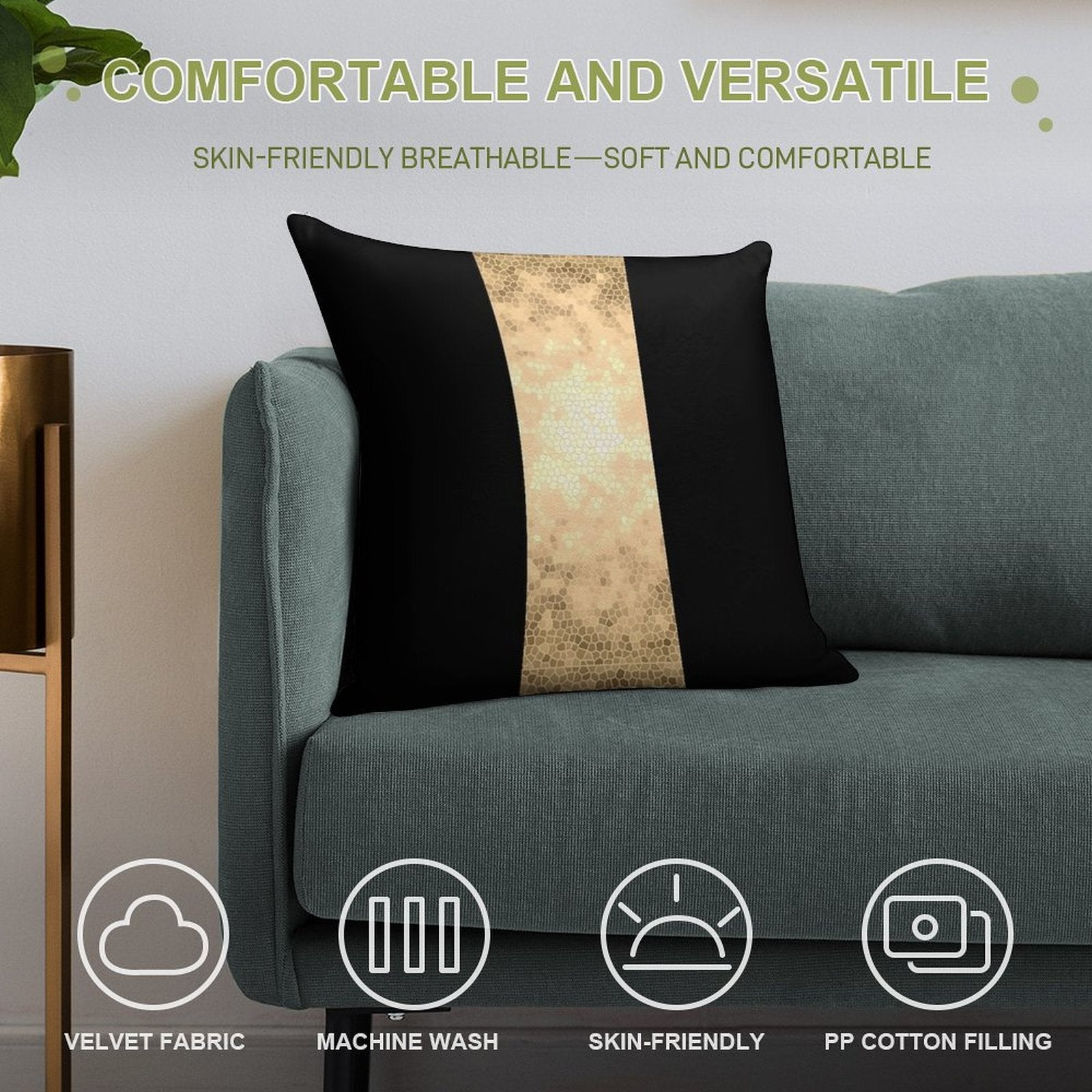 Elegant Gold And Black Design Soft Home Decor Throw Pillow