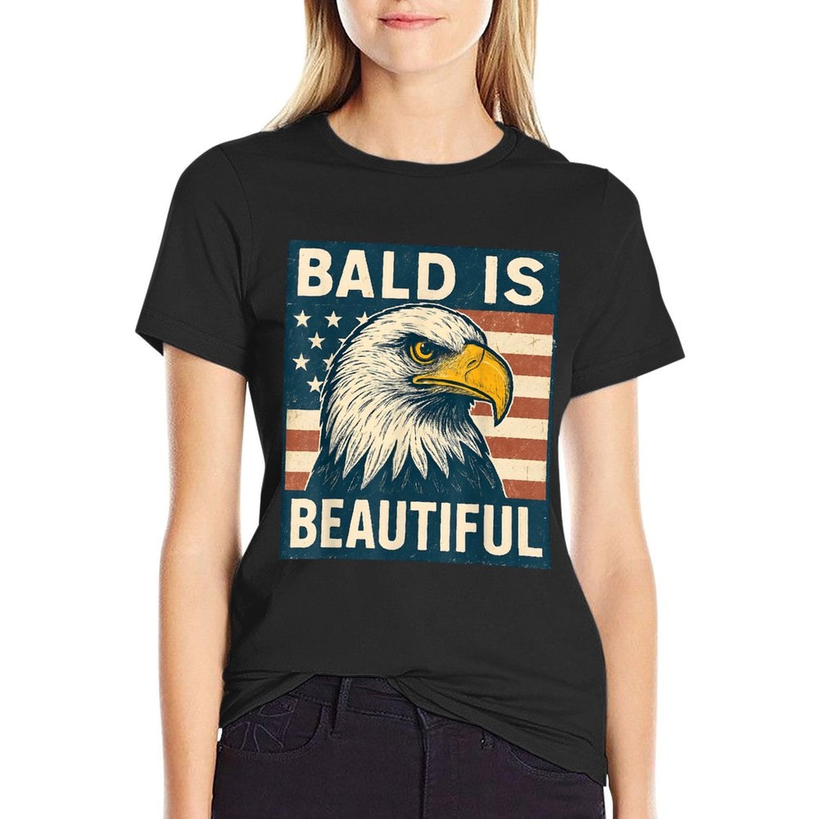 Bald Is Beautiful 4th of July American USA Bald Eagle  Oversized Silhouette T-Shirt