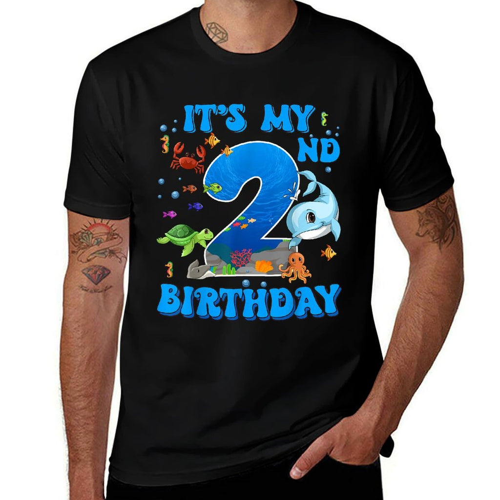 It's My 2nd Birthday Party Ocean 2 Years Old Sea Fish B-Day  Cotton T-Shirt