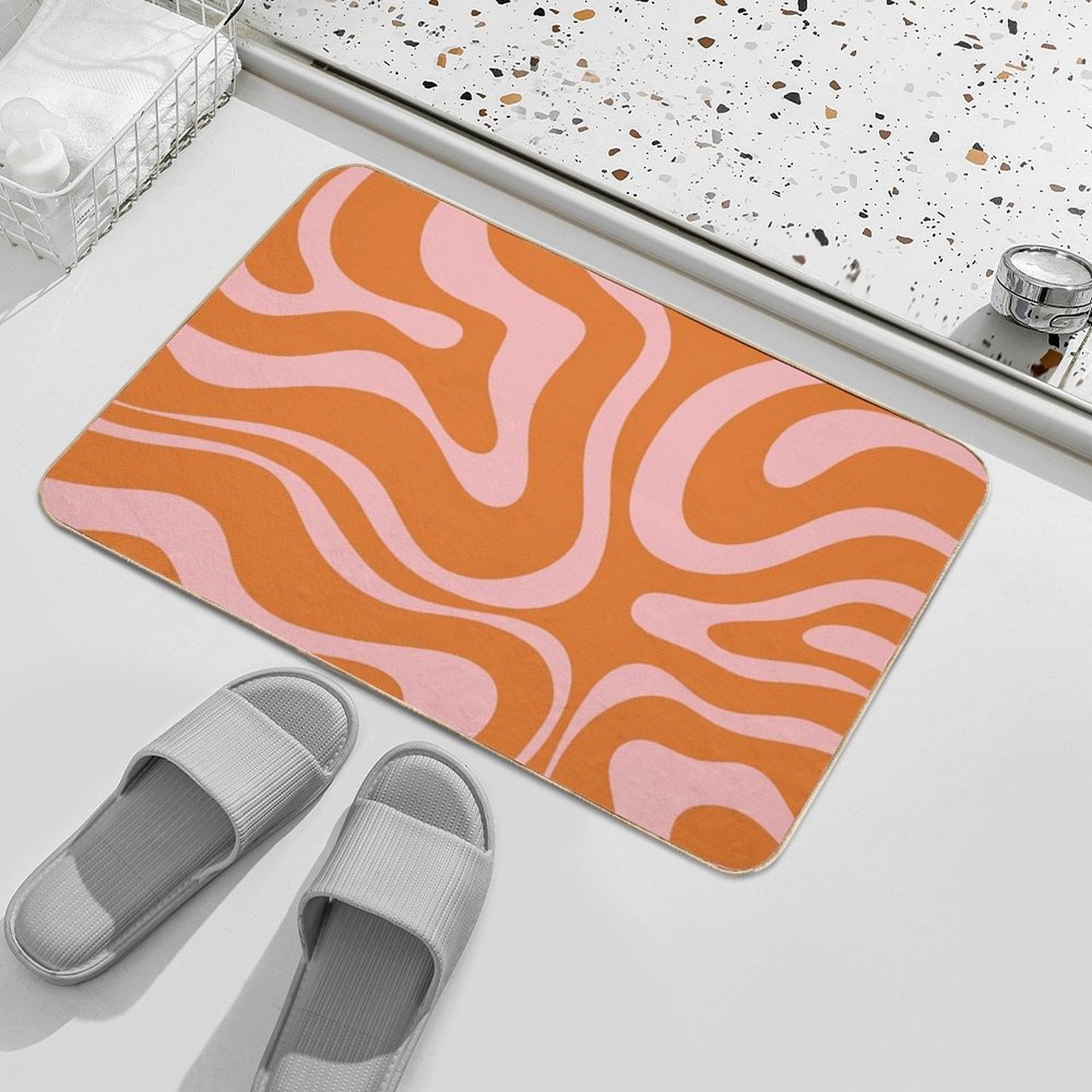 Liquid Candy Retro Abstract Pattern in Pink And Orange  Slip-Resistant Bath Mat