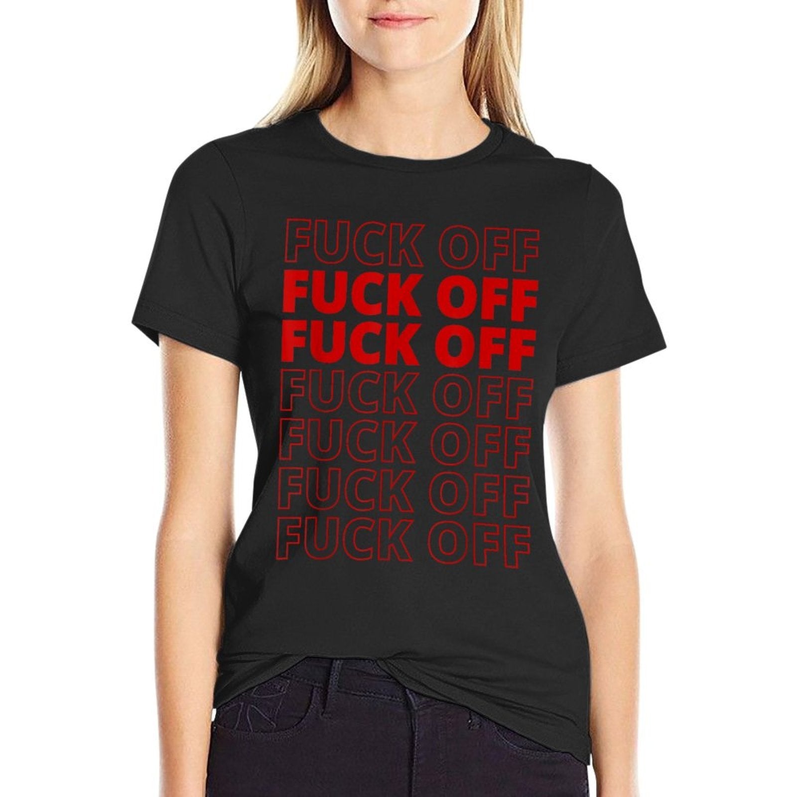 Funny Fuck Off Aesthetic Red Modern Meme Design  Oversized Silhouette T-Shirt