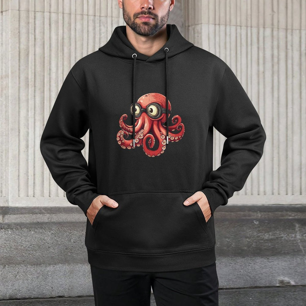 Playful Red Octopus with Funny Sunglasses Look Durable Construction Hoodie