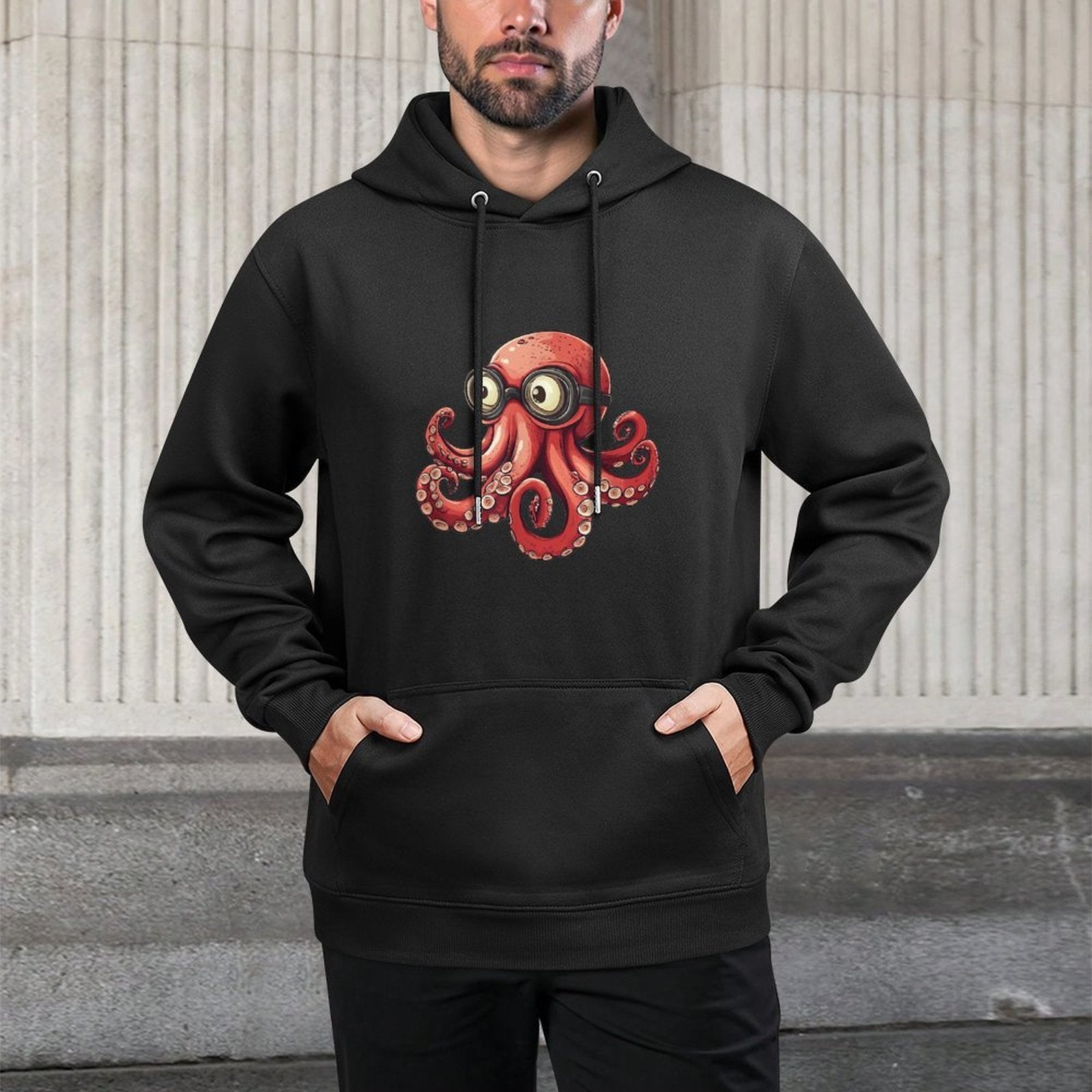 Playful Red Octopus with Funny Sunglasses Look Durable Construction Hoodie