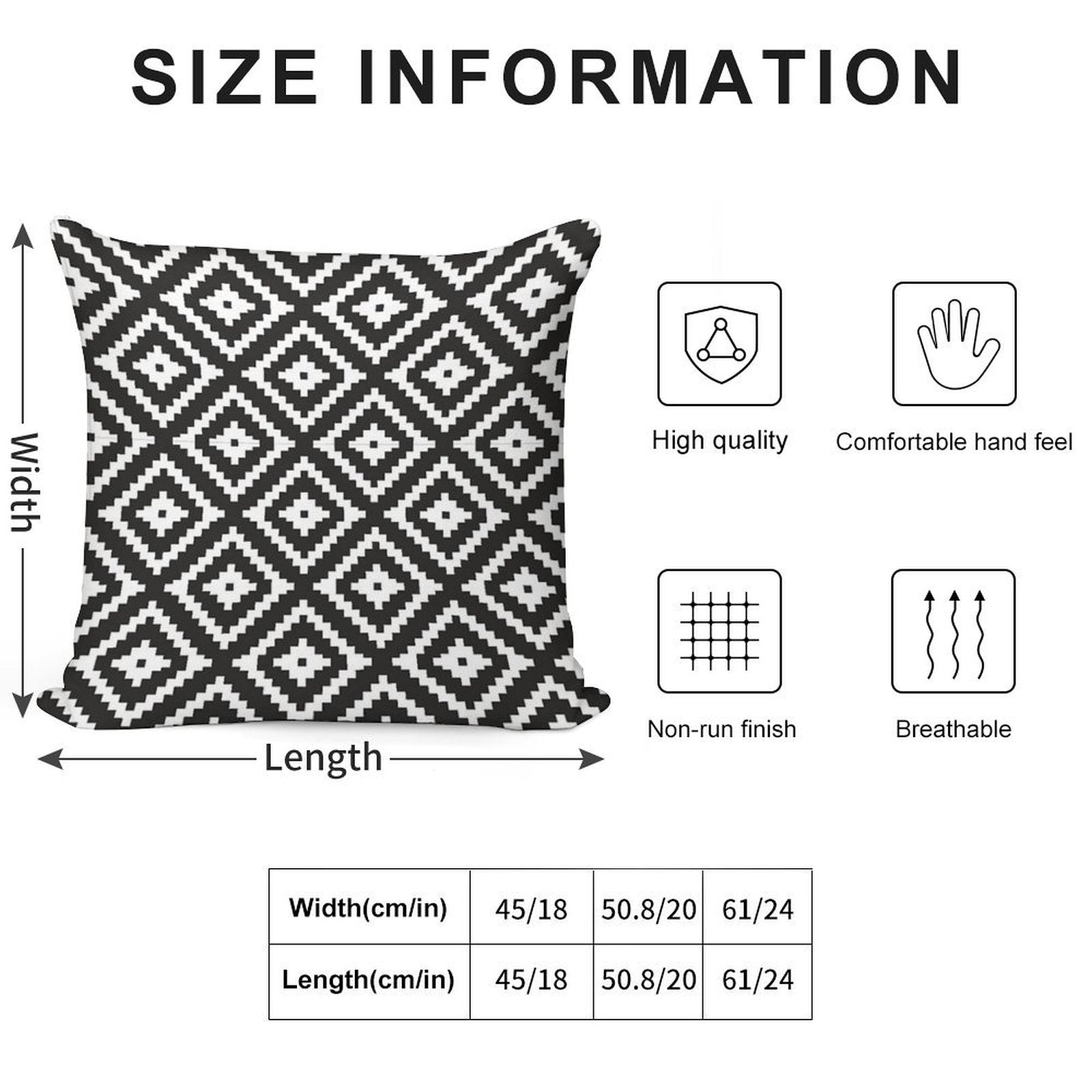 Aztec - White on Black Soft Short Plush Fabric Throw Pillow