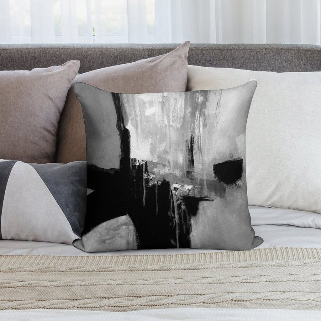Black White Horizontal Abstract Soft Durable Construction Throw Pillow