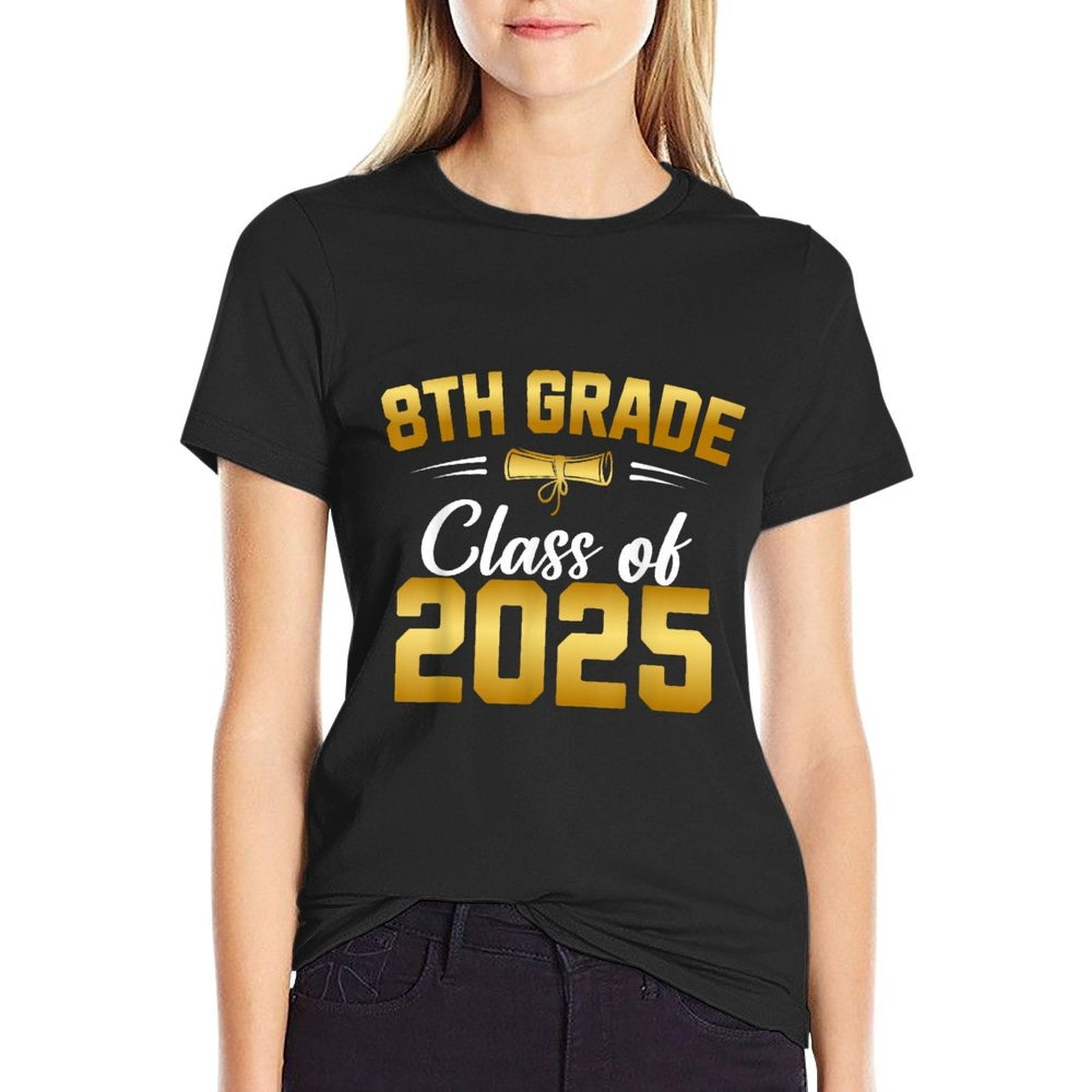 8th Grade Class of 2025 Graduate Student School Graduation  Rolled Sleeves T-Shirt