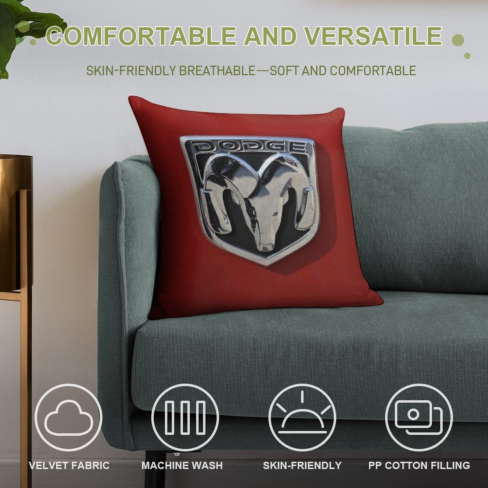 Dodge Logo Soft Shrink-Resistant Throw Pillow