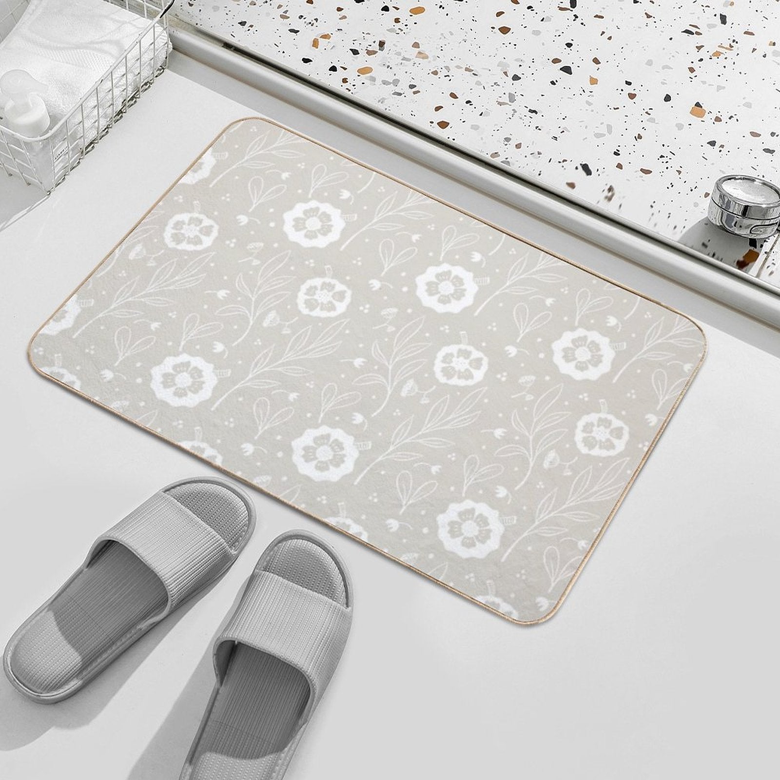 Delicate Doodle Floral Pattern  Toxin-Free Bath Mat