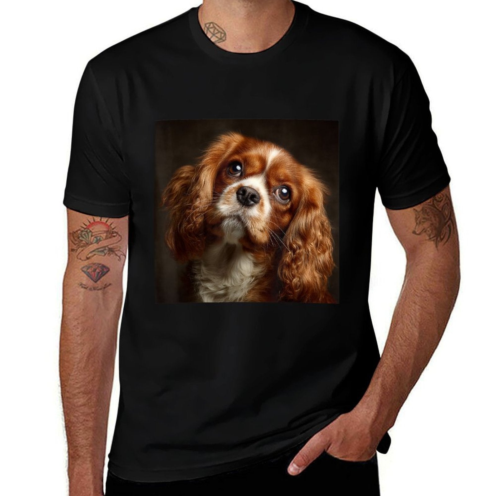 Cavalier King Charles Spaniel Dogs  Rolled Sleeves T-Shirt
