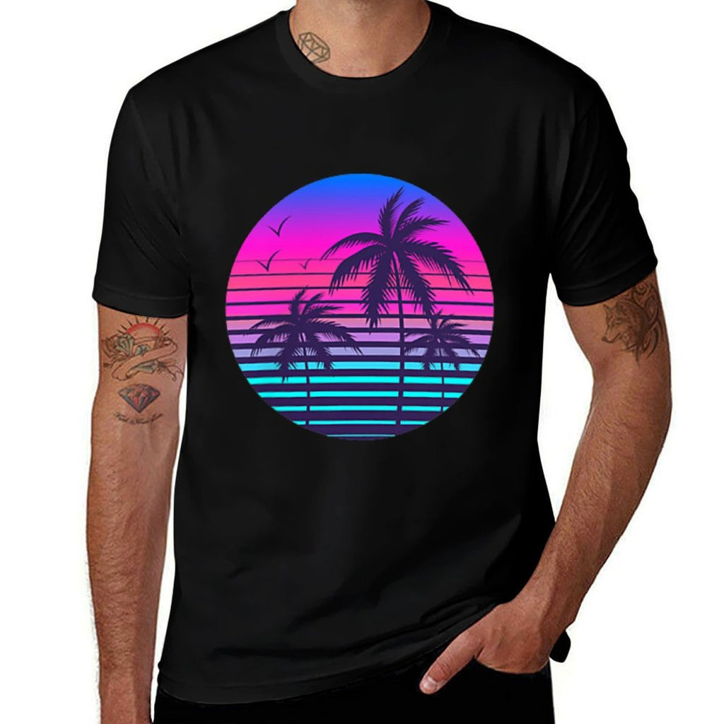 Sunset Cool Summer Vacation Men Women Beach Palm Tree  Versatile T-Shirt
