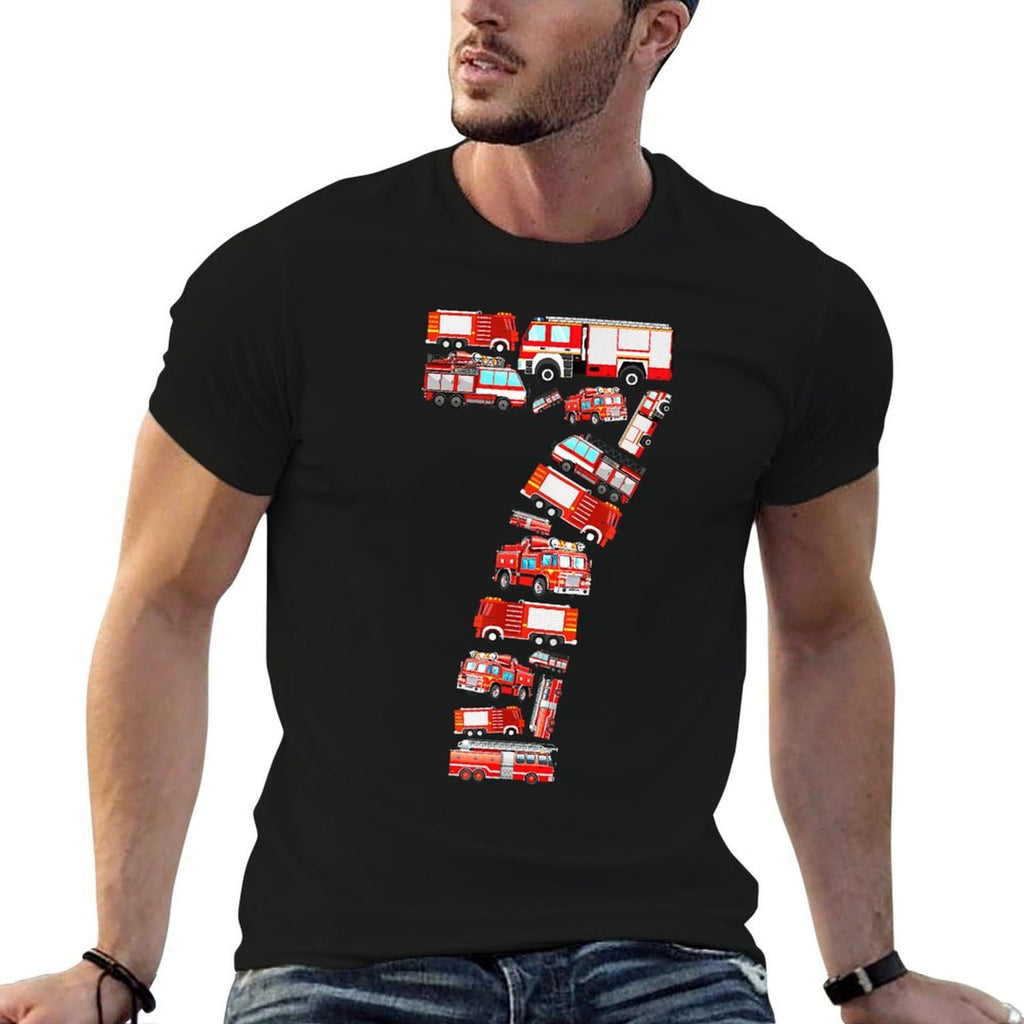 Fire Truck, 7th Birthday Boy, 7 Year Old Toddler Firefighter  Lightweight T-Shirt