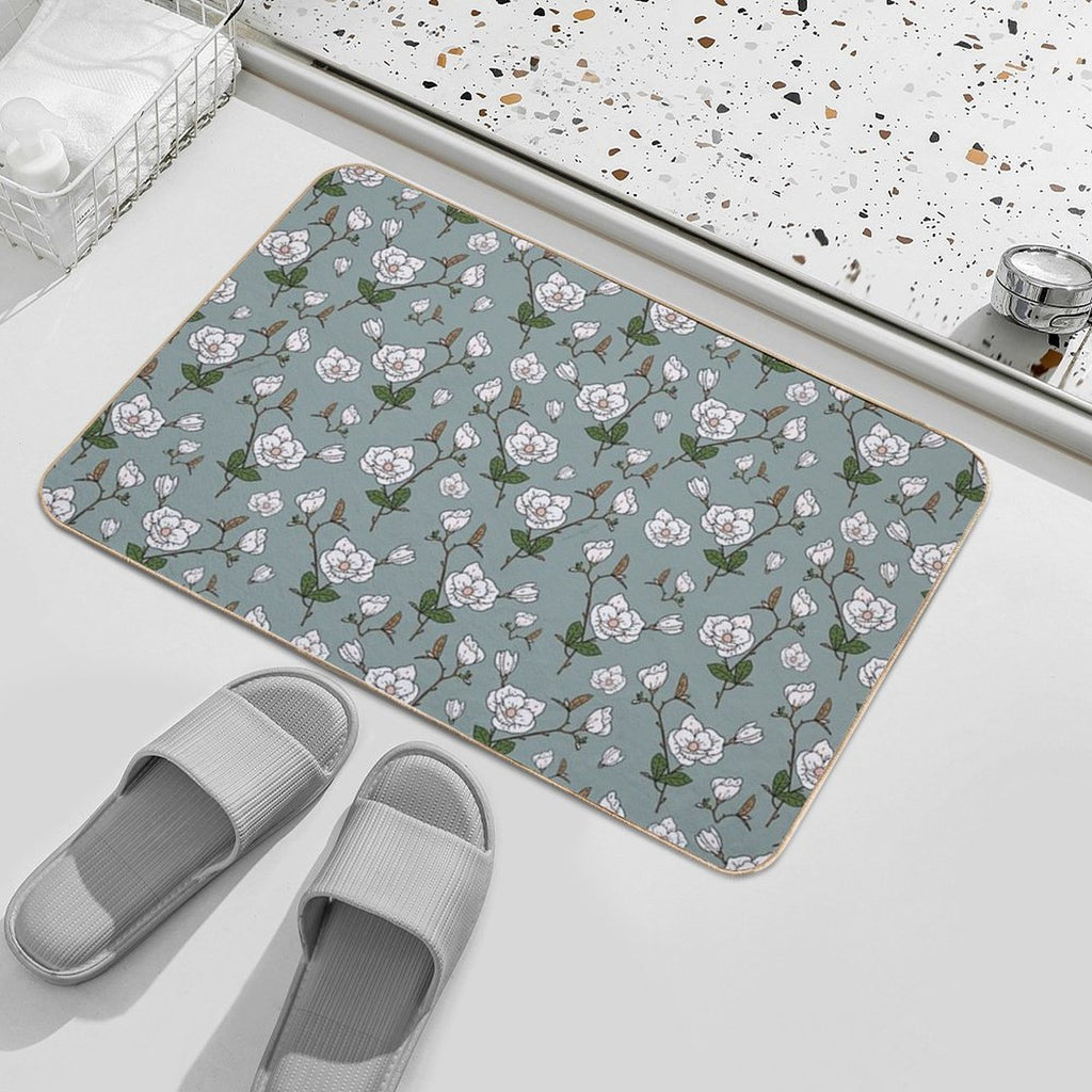 Botanical Magnolia Sprig Pattern_Sage  High-Traffic Bath Mat