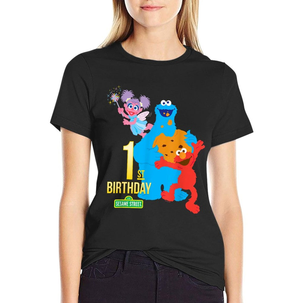 Sesame Street 1st Birthday Black Classic Fit Crew Neck  Cotton T-Shirt