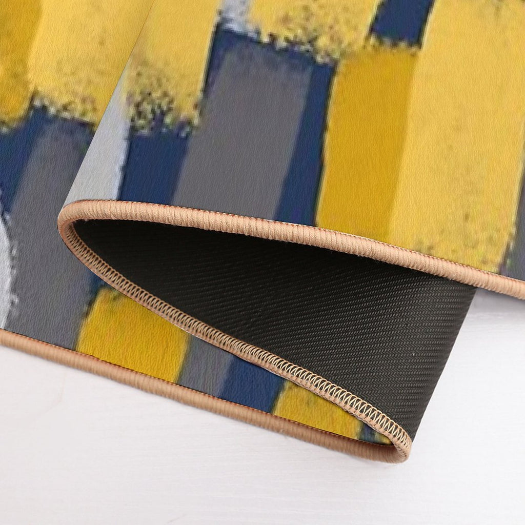 Abstract Grey And Mustard Yellow Paint Brush Effect on Navy Blue  Odorless Bath Mat