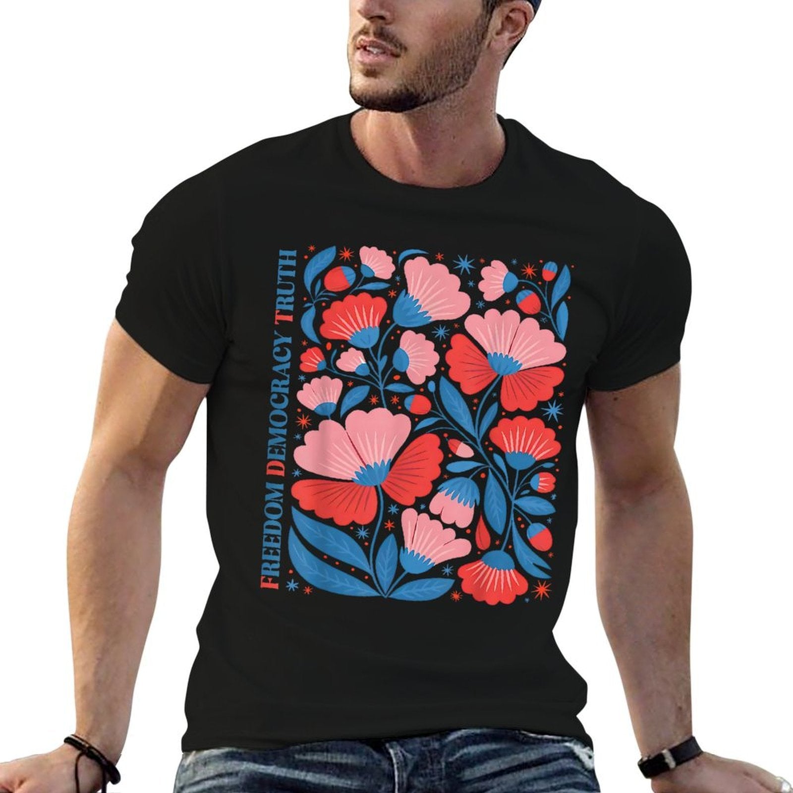 Subtle Freedom Democracy Truth Boho Floral 4th July Resist  Polyester Blend T-Shirt