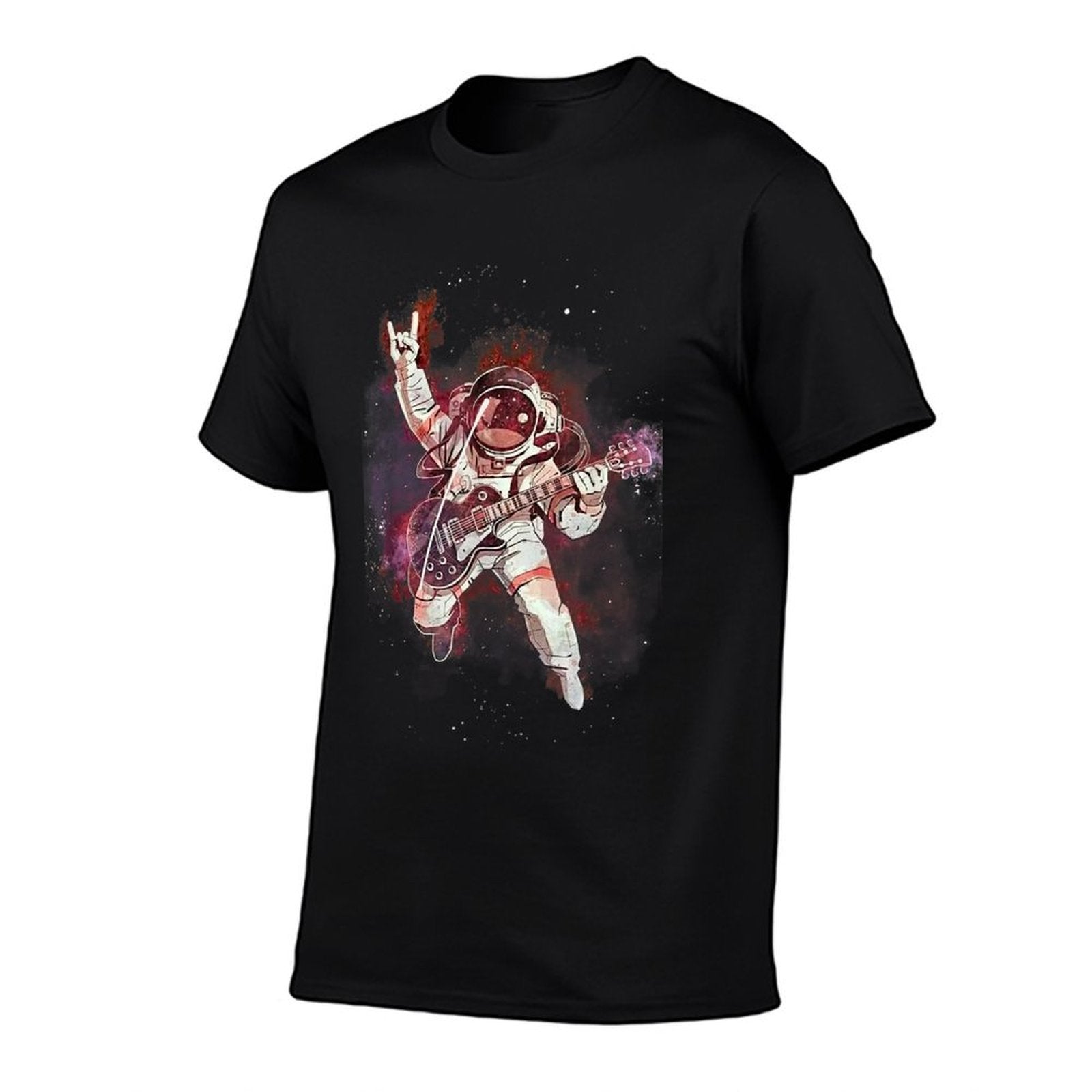 Space Astronaut Playing Guitar Astronomy Electric Guitarist  Rolled Sleeves T-Shirt