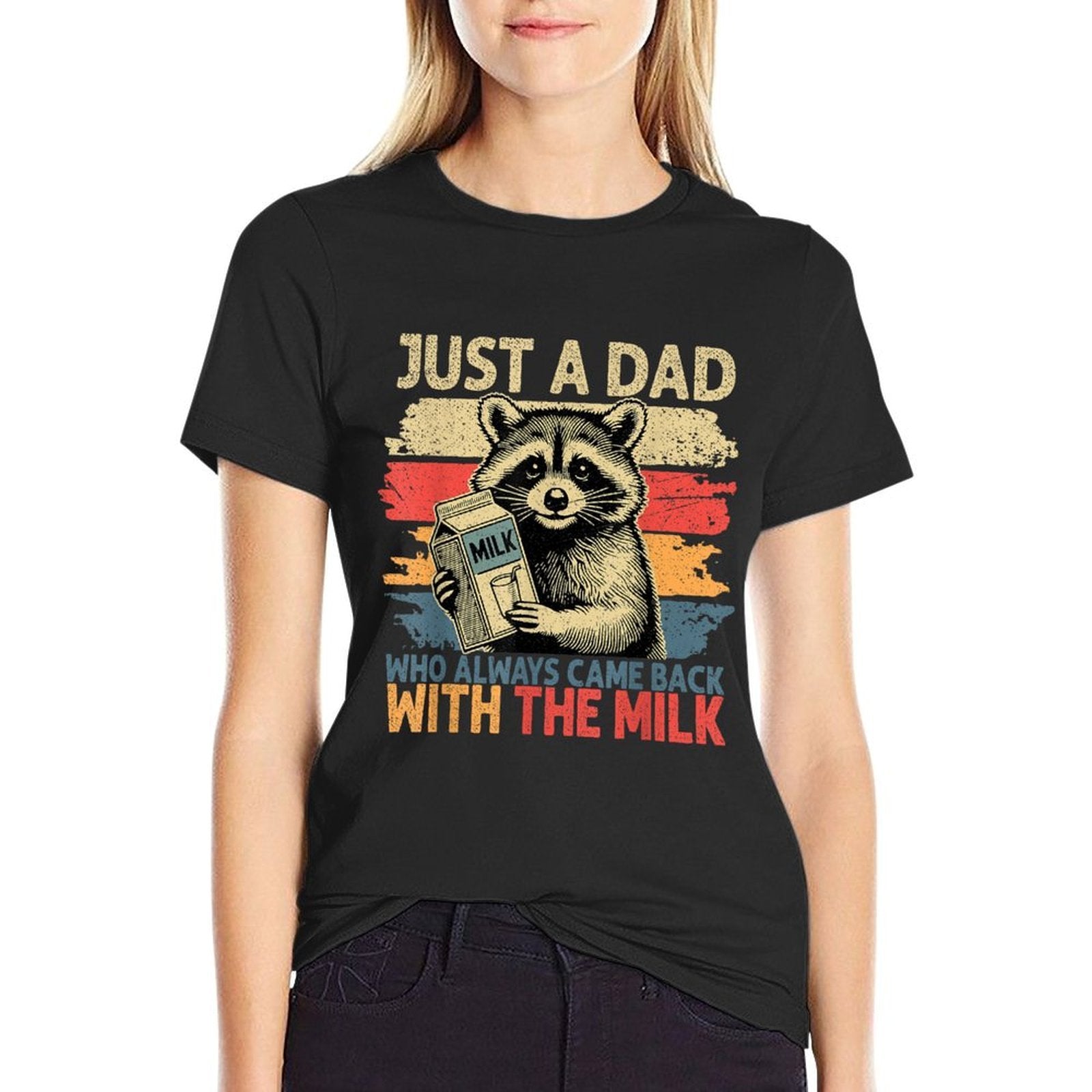 Just A Dad Who Always Came Back With The Milk Fathers Day  Ribbed Collar T-Shirt